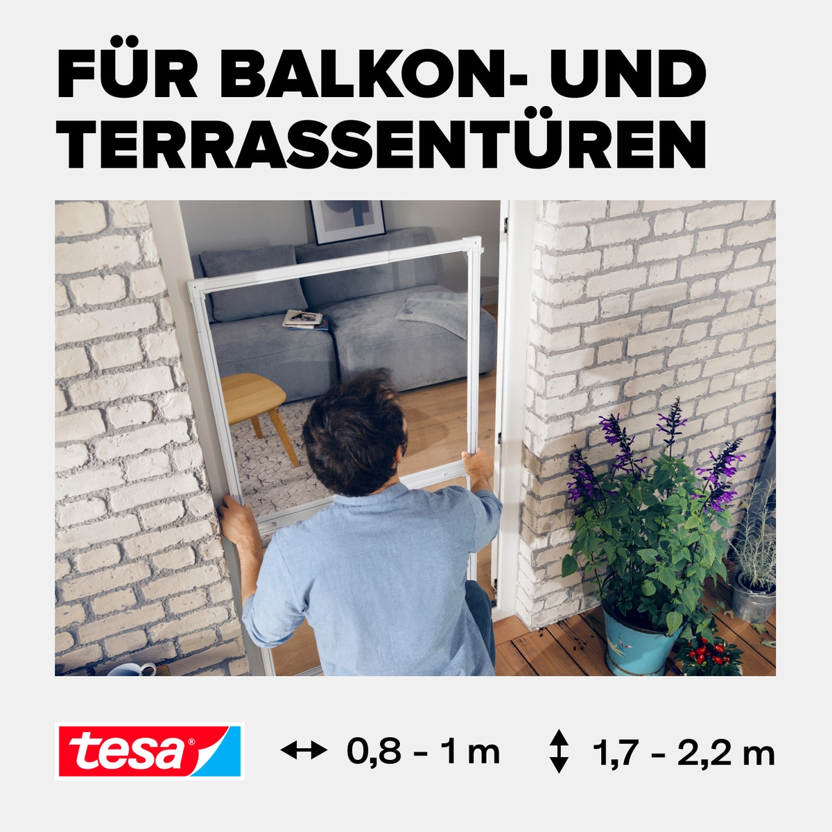 tesa Insektenschutz-Tür »Insect Stop Falt Fliegengitter für Türen - max. 1 m : 2,20 m«, mit verstellbarem Rahmen aus Aluminium - ohne Bohren