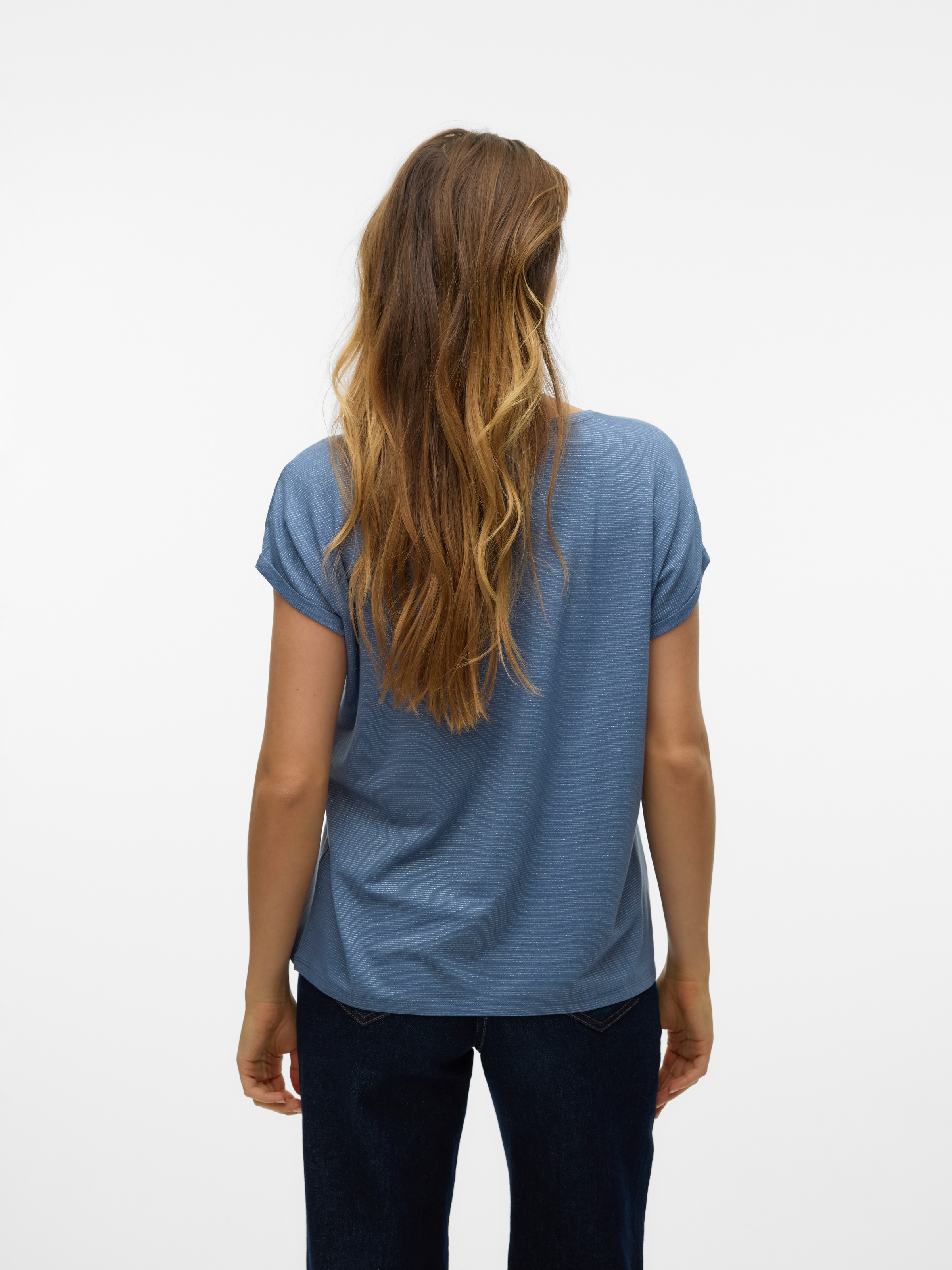 Vero Moda Rundhalsshirt »VMLAVA PLAIN SS TOP LUREX STRIPE«