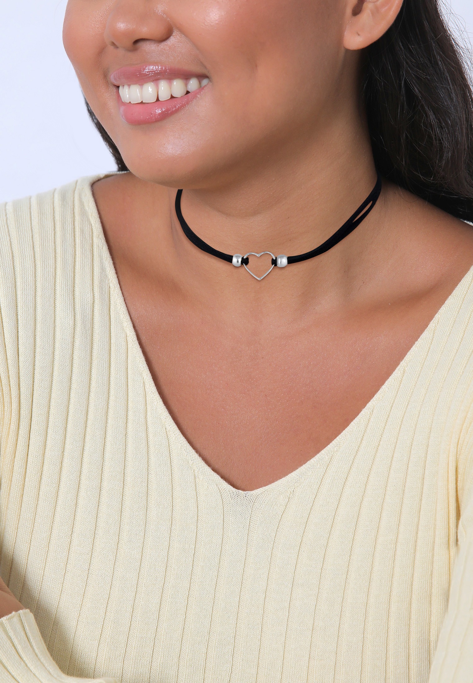 Elli Choker »Halskette Choker Herz Halsband Schwarz 925 Silber«