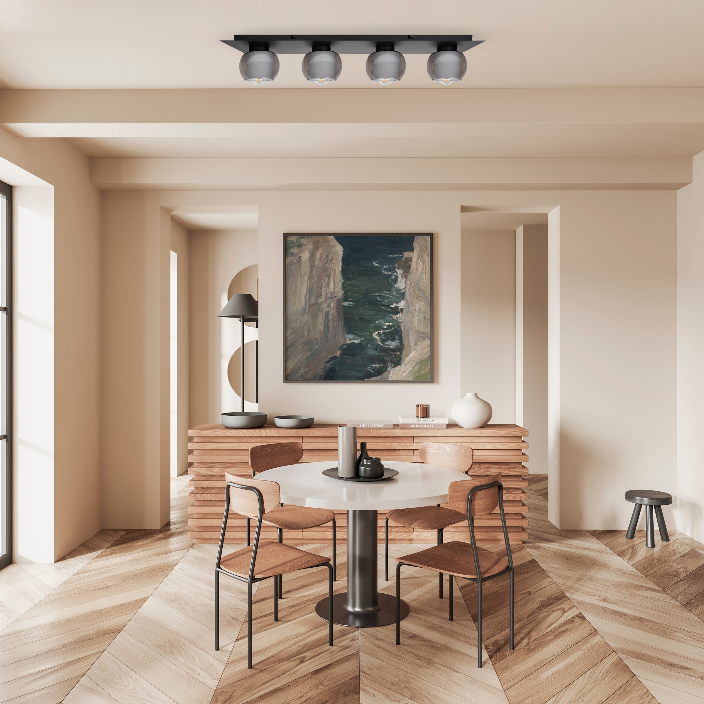 OTTO home Deckenleuchte »Tanissa mit Doppelschirm« E27 1 Stk. kugelförmig, Rauchglas, innen Stoffschirm, E27, Glasschirm, Textil