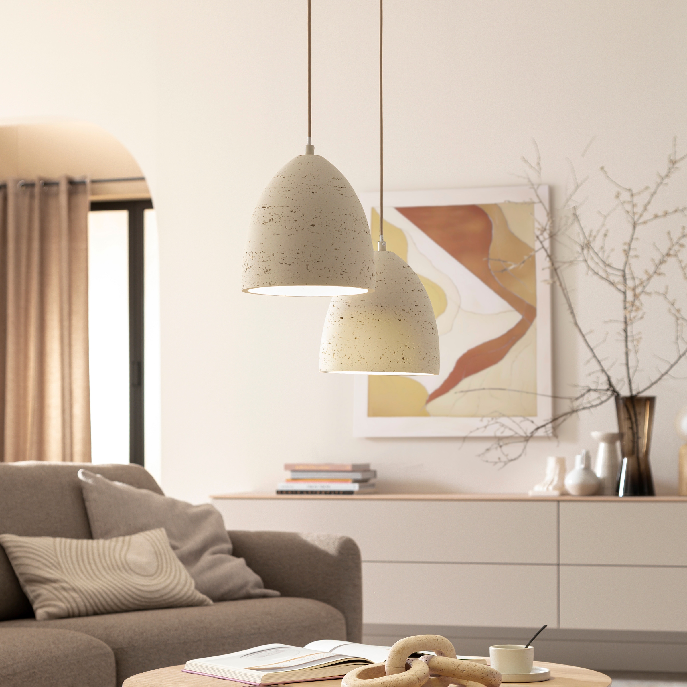 SCHÖNER WOHNEN-Kollektion LED Pendelleuchte »TRAVENTA« E27 1 Stk. SCHÖNER WOHNEN Kollektion, Travertinoptik, Downlight