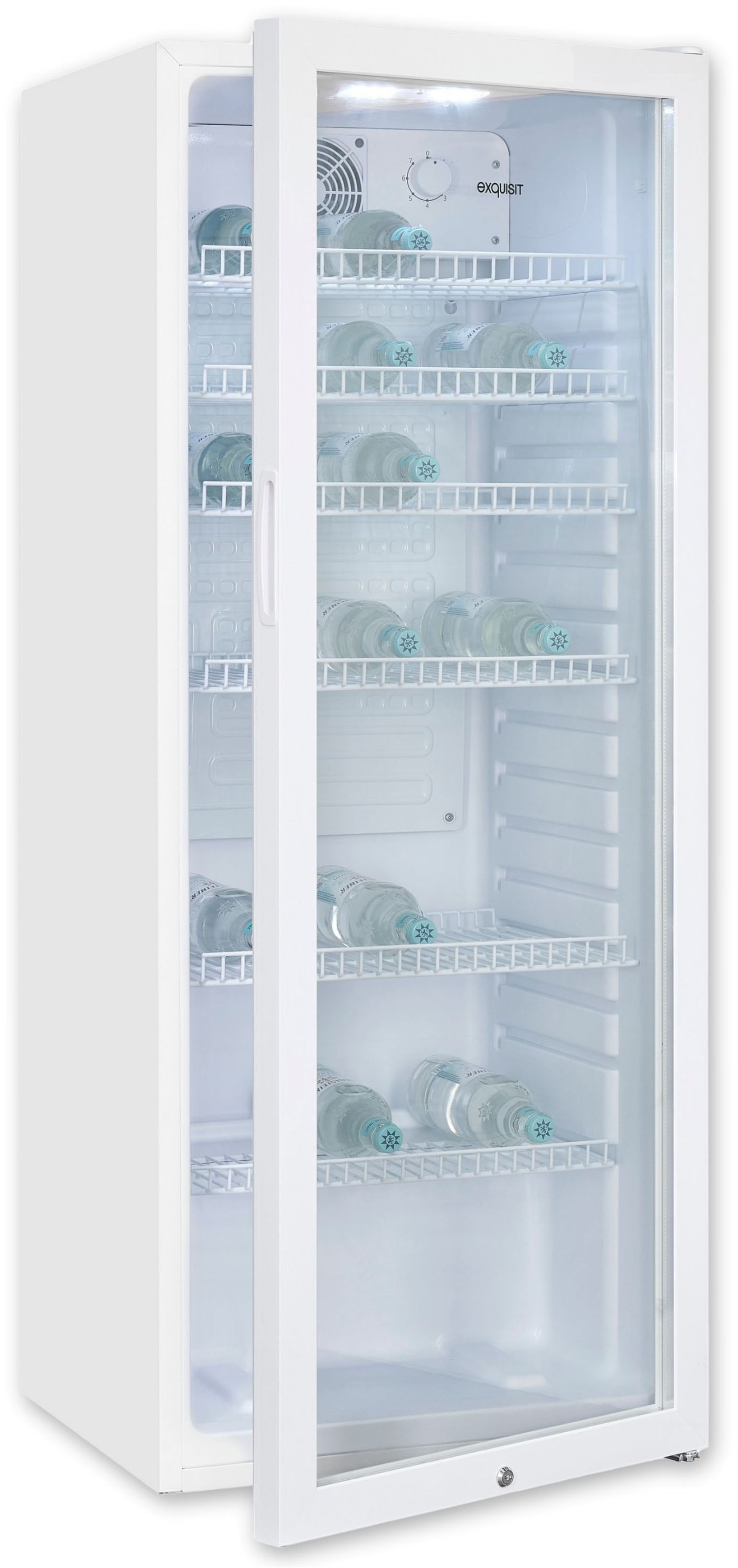 exquisit Getränkekühlschrank "GKS240-GT-160C weiss" 140 cm hoch 54 cm breit Alles auf einen Blick dank Isolierglastür zudem sehr energieeffizient