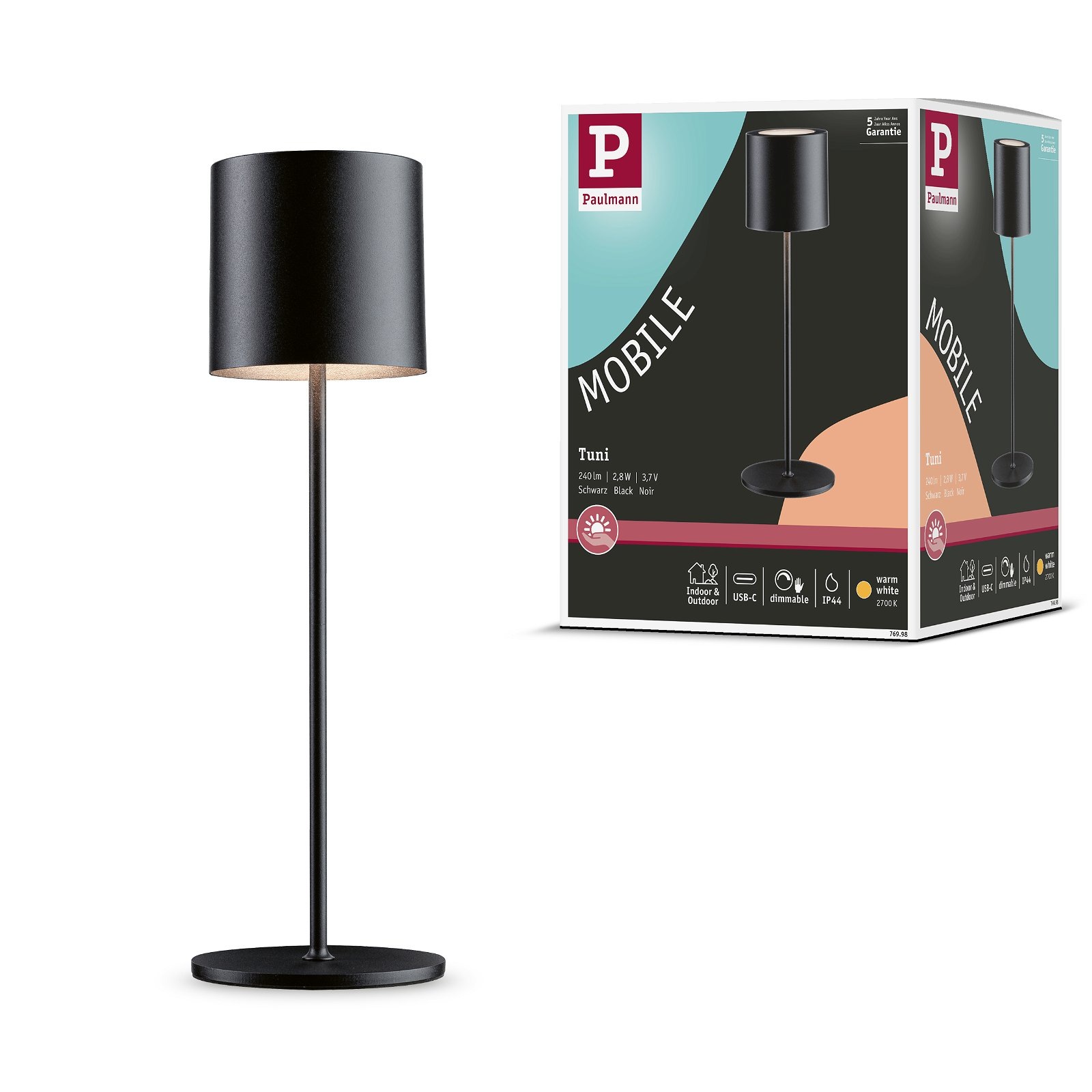 Paulmann LED Außen-Tischleuchte »Mobile Tuni IP44 2700K dimmbar 2,8W USBC«, 1 flammig