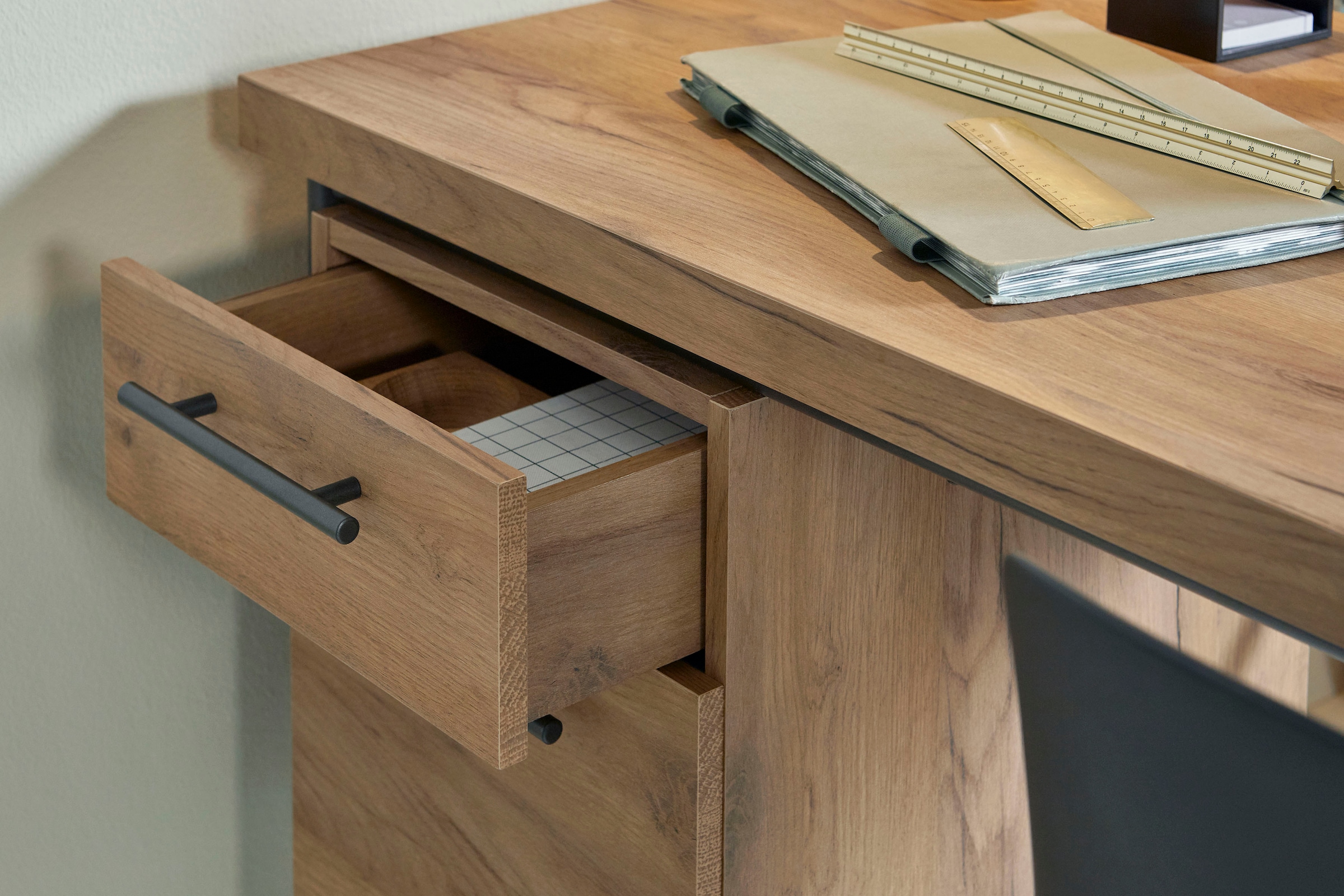 Jahnke Schreibtisch »CRAFT«, Schreibtisch im Industrie-Design, wechselseitig montierbar