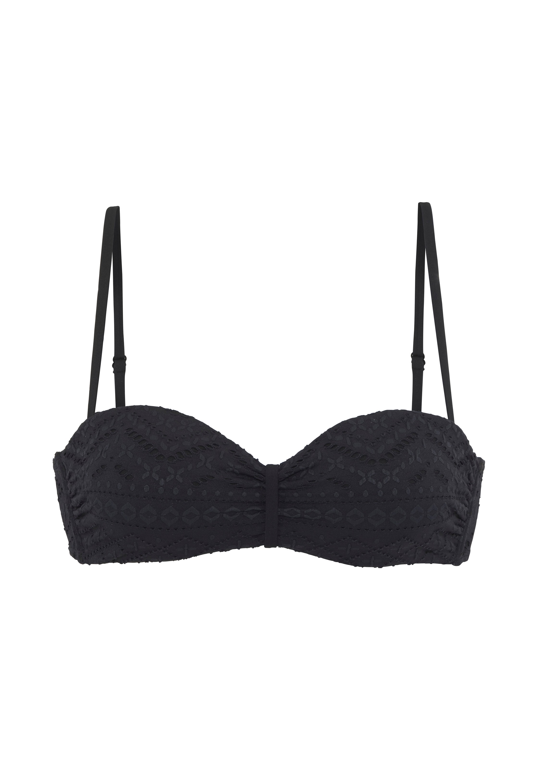 LASCANA, Damen, Bügel-Bandeau-Bikini-Top »Omara« mit Lochstickerei, schwarz, Cup B, 34 - Cup B, schwarz, Modische Strukturware