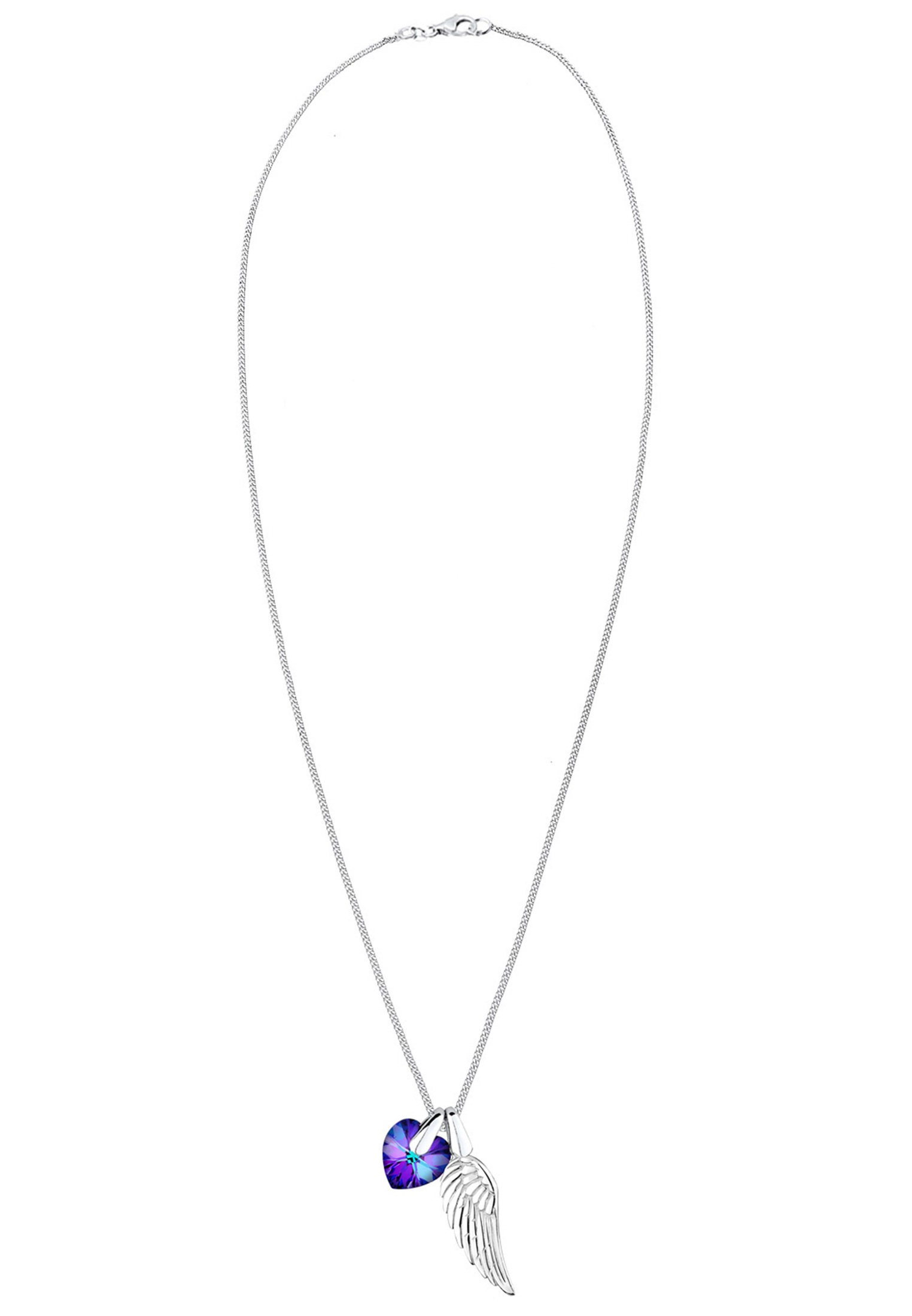 Elli Silberkette »Halskette Flügel Herz Glas Kristalle Blau 925 Sterling Silber«