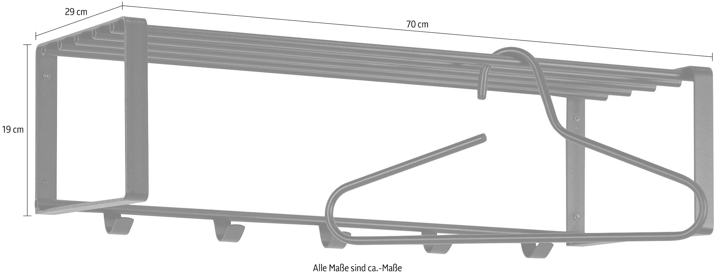 Spinder Design Garderobenleiste »REX«, (1 St.), Wandgarderobe aus Stahl mit Hutablage und 5 bzw. 7 Haken