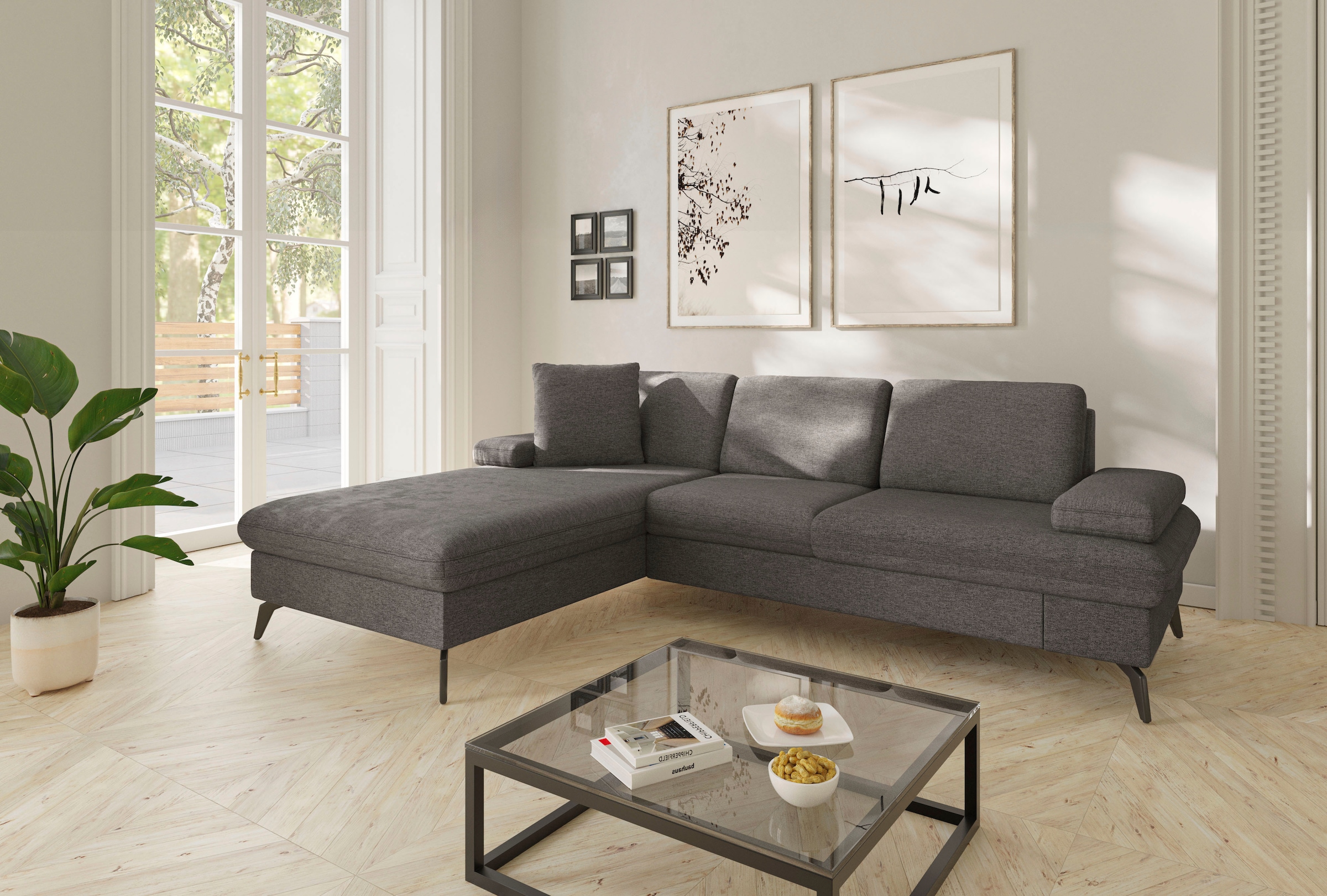 sit&more Ecksofa »Morris Jubi L-Form«, inkl. Armteilfunktion und 1 Zierkissen, wahlweise mit Bettfunktion