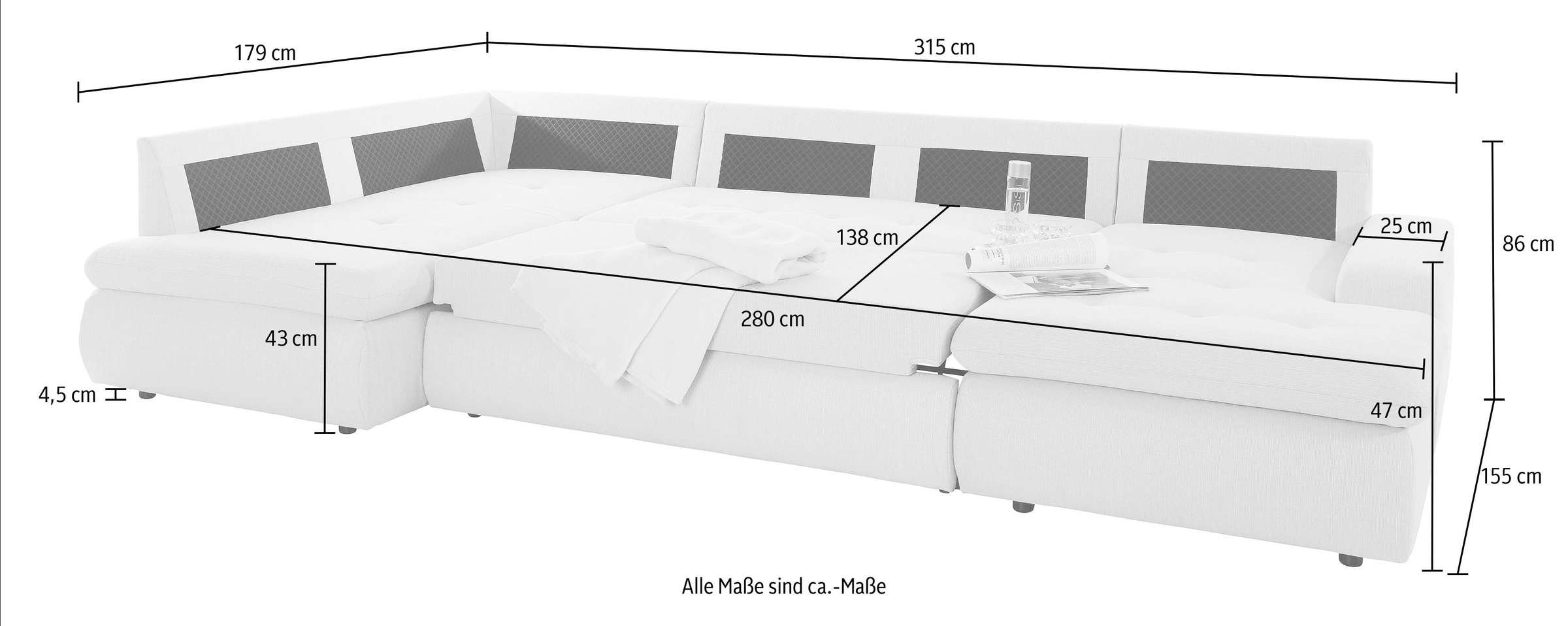 TRENDMANUFAKTUR Wohnlandschaft »Indie II, tolle Detailverarbeitung, bequem und komfortabel im Sitz«, wahlweise mit Bettfunktion, U-Form