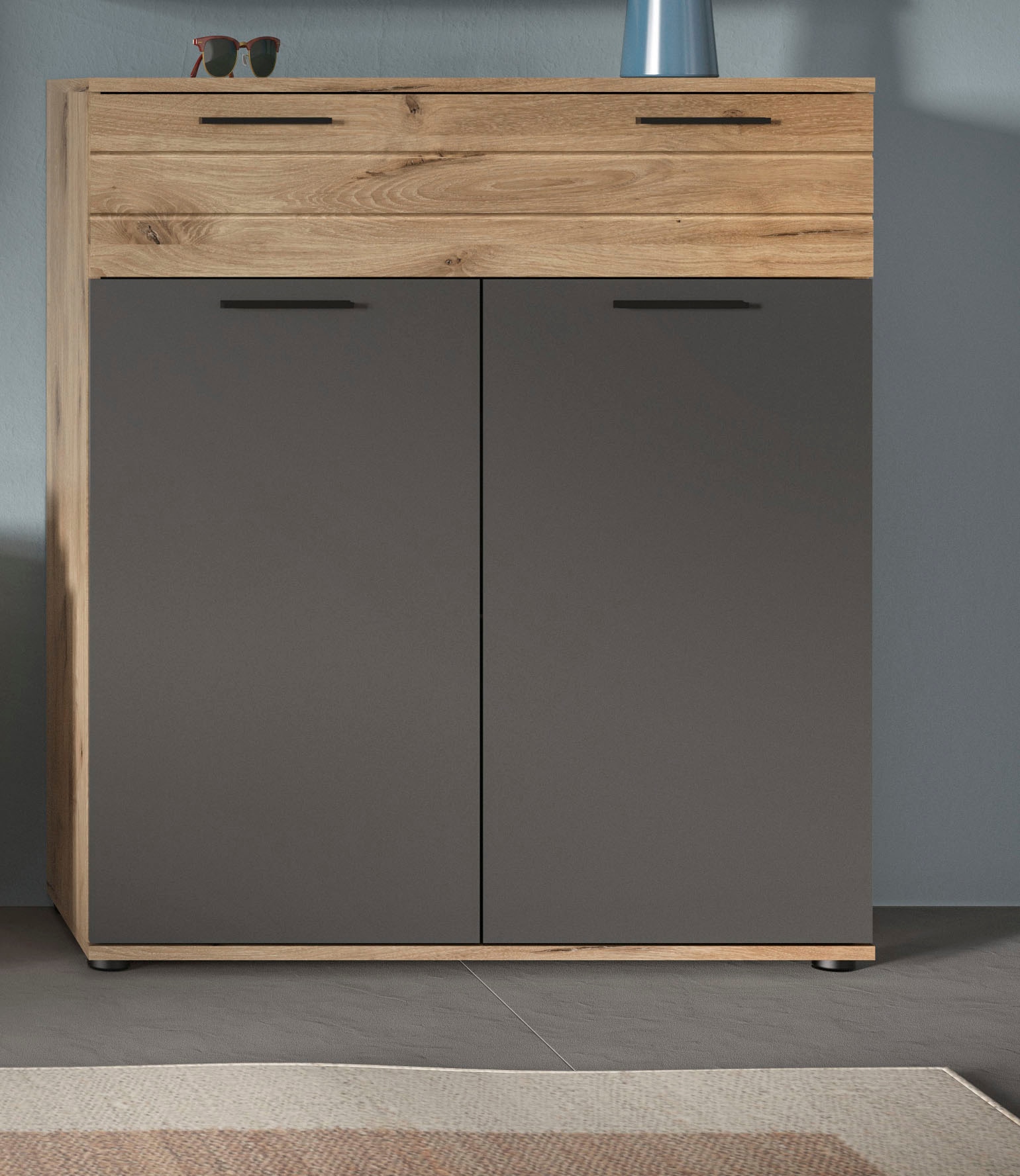 INOSIGN Schuhkommode »Riga, Breite 90 cm, 2 Türen, 1 Schubkasten, 4 Einlegeböden, 5 Fächer«, hochwertige Rillenfräsung, mit Softclose, Kommode, Anrichte, Schrank