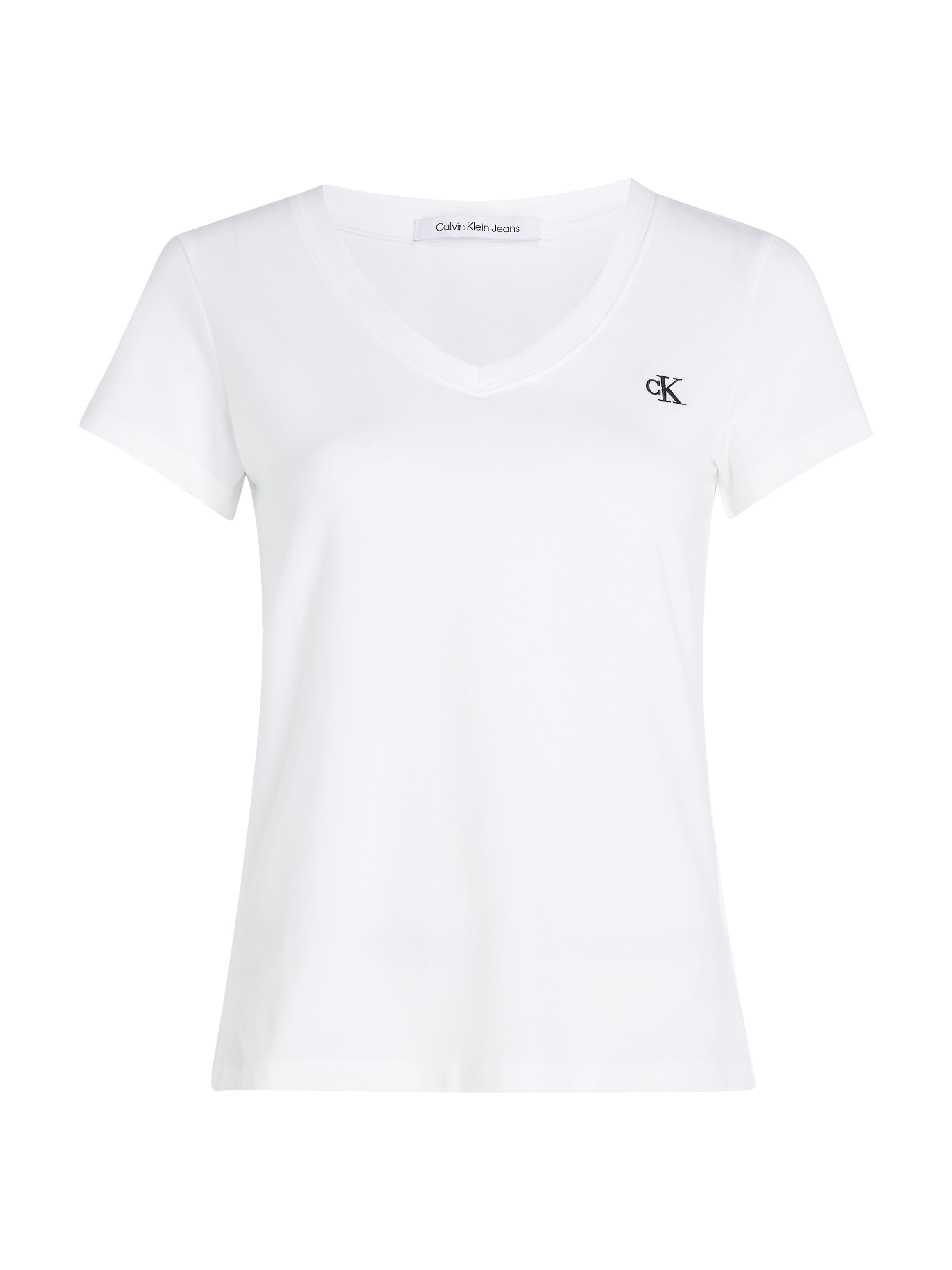 Calvin Klein Jeans V-Shirt »CK EMBROIDERY STRETCH kleiner tlg.), V-NECK«, ♕ (1 Calvin Brusthöhe auf mit bei Klein Logo-Stickerei