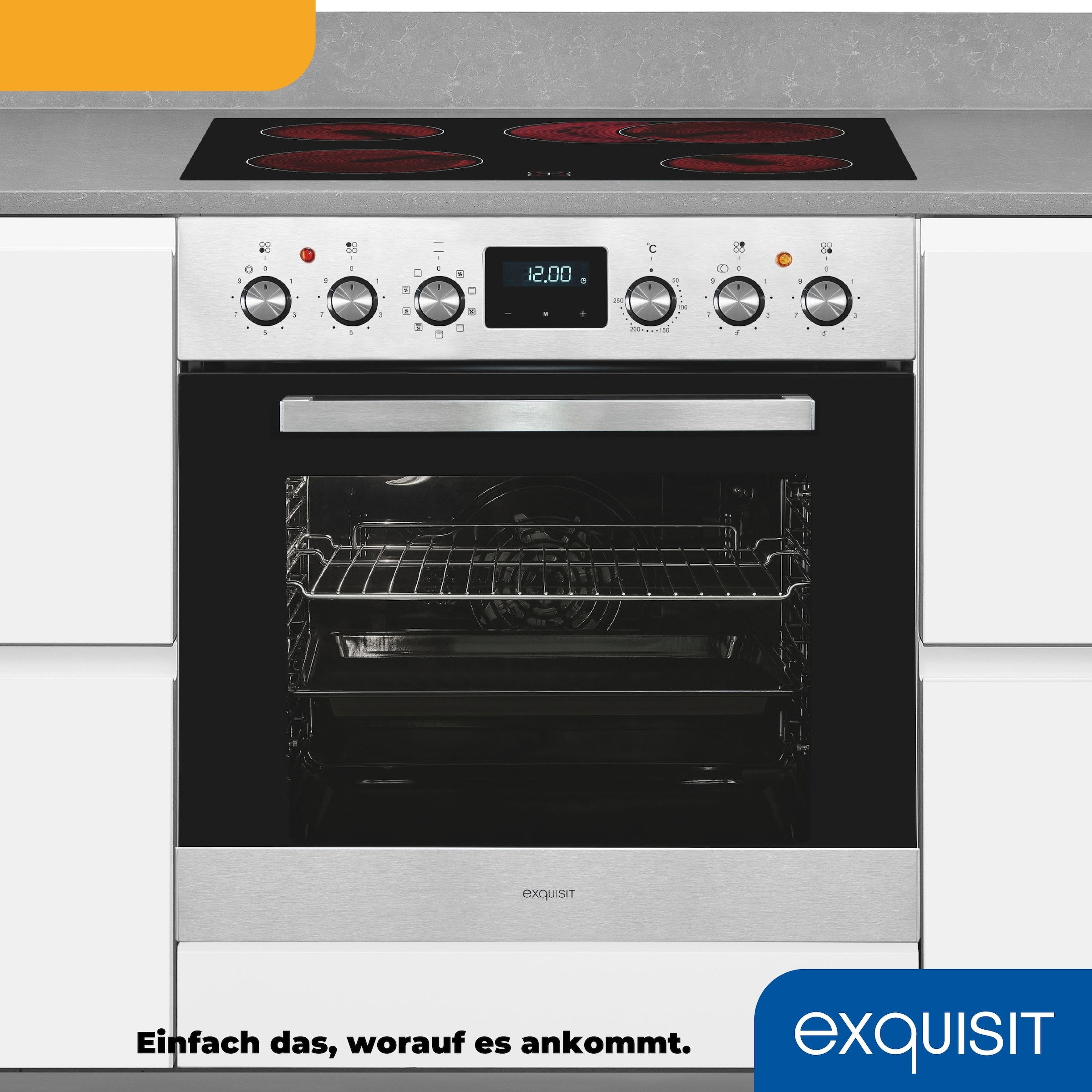exquisit Elektro-Herd-Set »EHE185-HBZ-020«, mit Teleskopauszug nachrüstbar