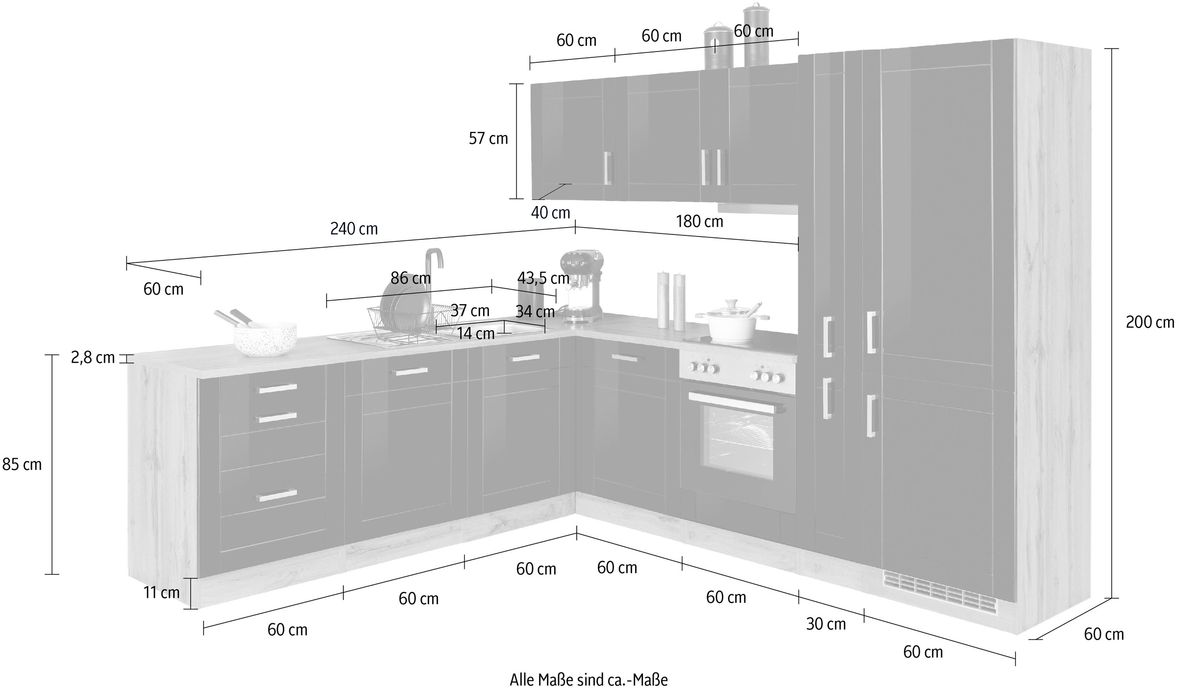 KOCHSTATION Winkelküche »KS-Tinnum«, mit E-Geräten, Stellbreite 240/270 cm