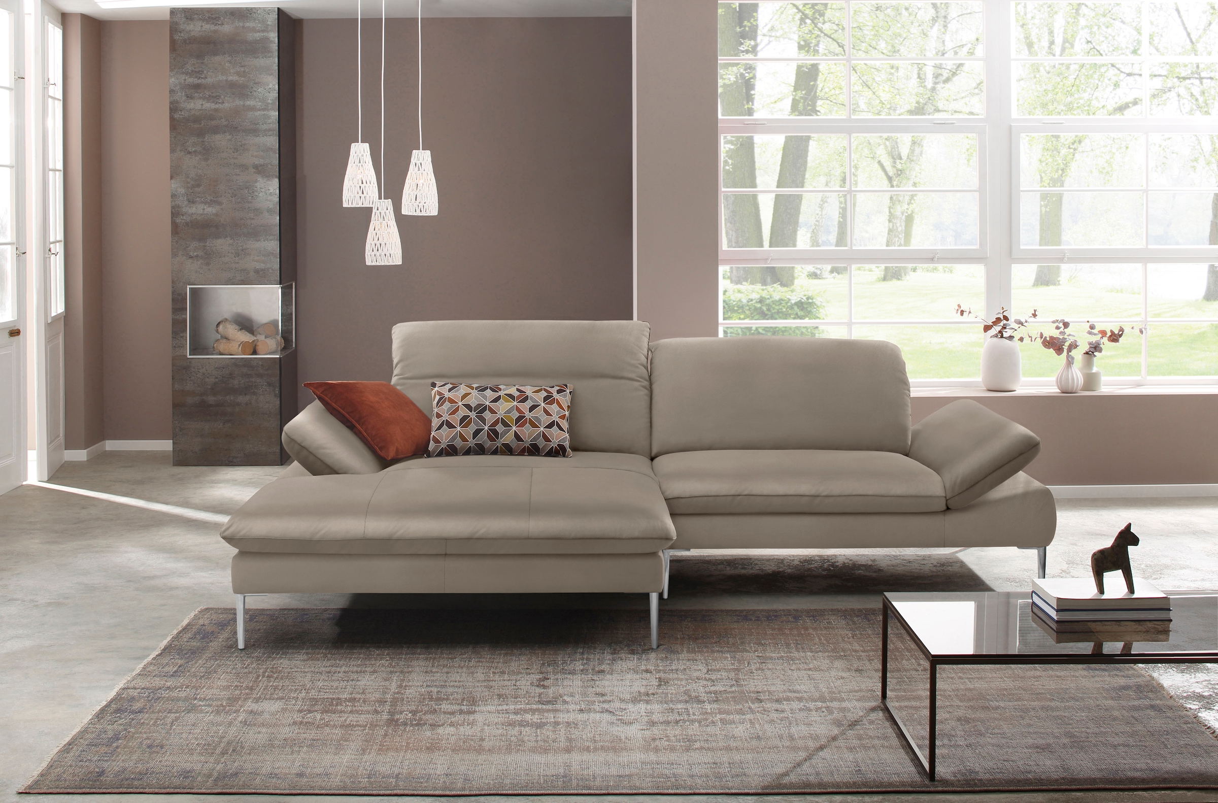 W.SCHILLIG Ecksofa »enjoy&MORE, Designsofa, elegant und bequem, L-Form«, mit Sitztiefenverstellung, Füße Chrom glänzend, Breite 294 cm