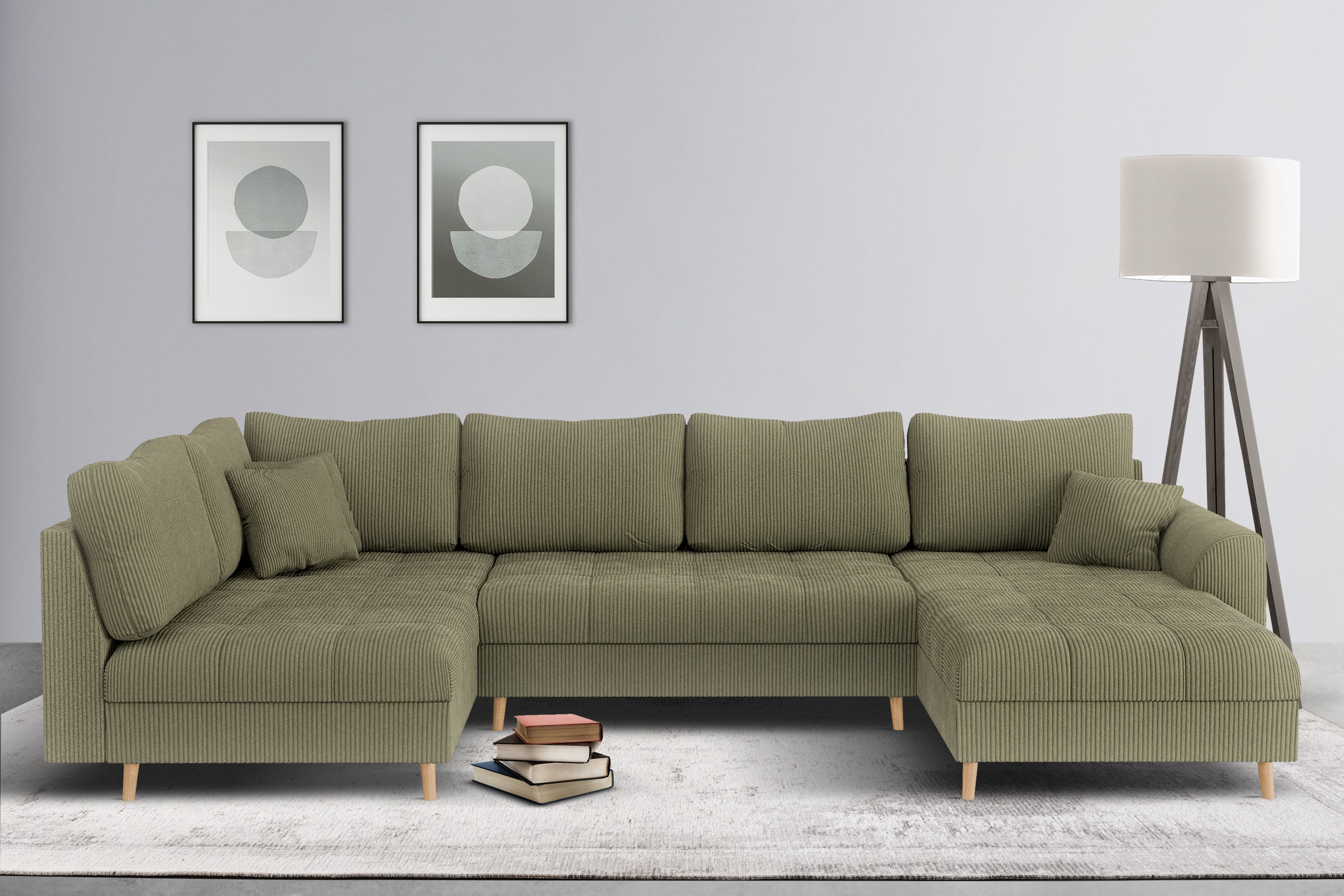 Home affaire Wohnlandschaft »CHARRE U-Form mit Ottomane, Maße B/T/H: 310/161/81 cm«, feine Steppung, lose Rücken- und Zierkissen, auch in Cord und Bouclé