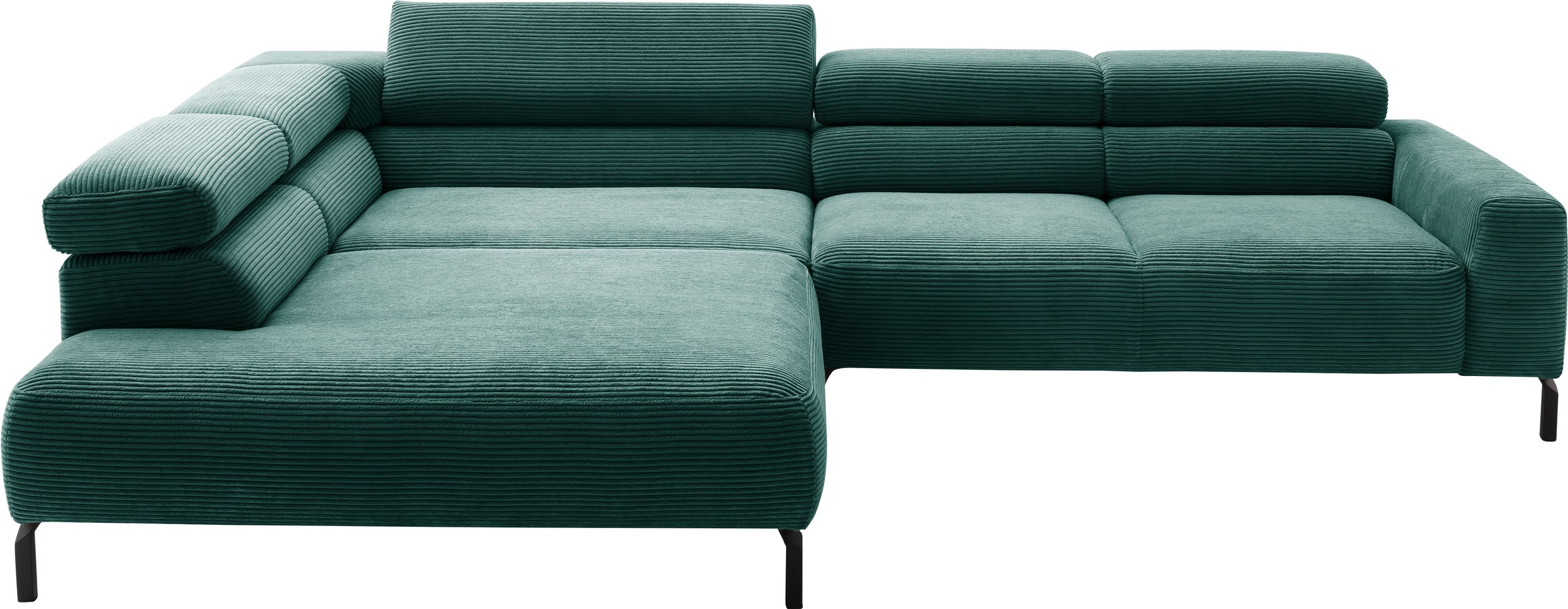 Places of Style Ecksofa »Antonelli, L-Form, inkl. Kopfteilverstellung, Breite 312 cm«, ohne Sitztiefenverstellung, in Cord, grün