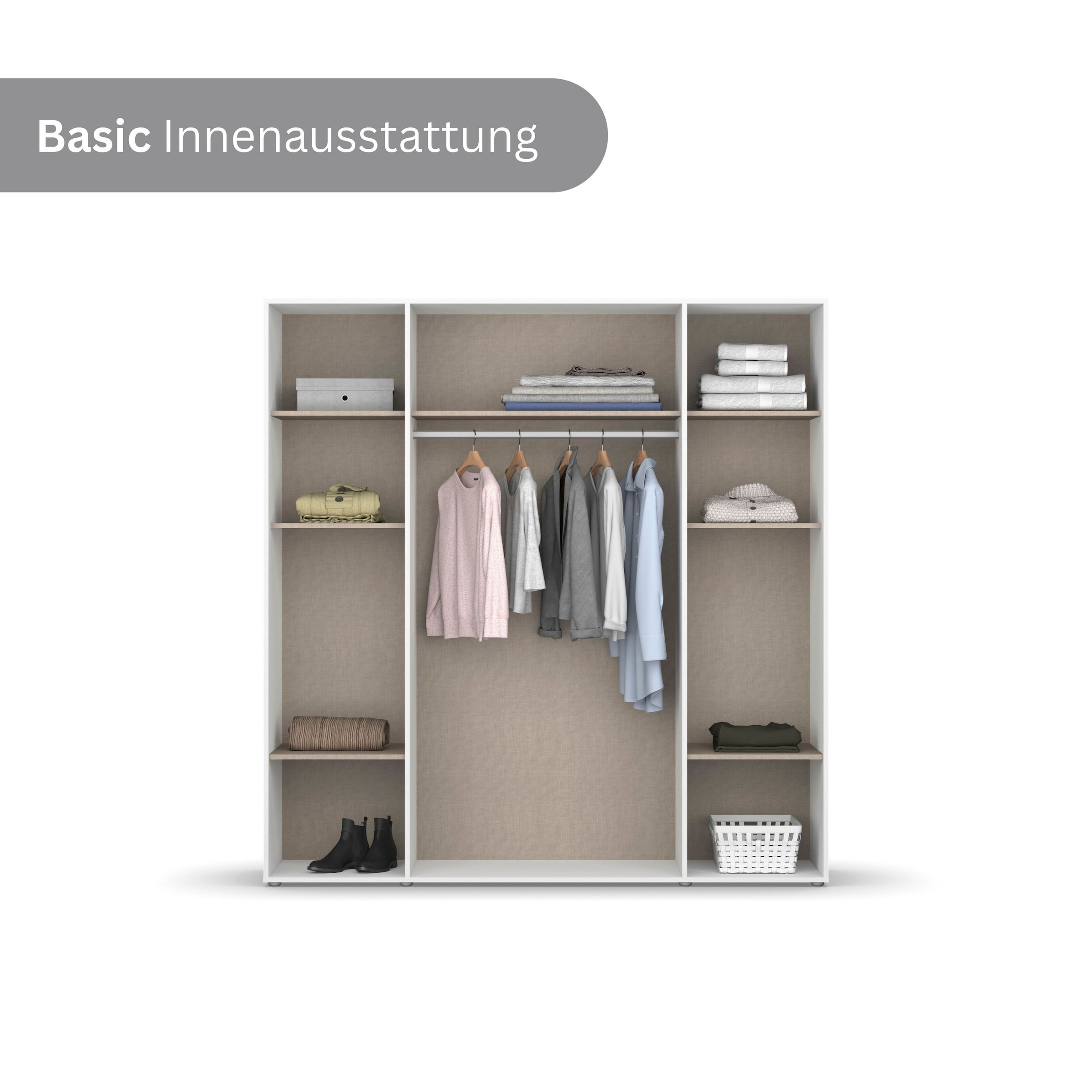 rauch Drehtürenschrank »Kleiderschrank Schrank Garderobe Wäscheschrank TOPSELLER VOYAGER«, (in 3 verschiedenen Ausstattungen BASIC/CLASSIC/PREMIUM), mit modernen Griffen in Graumetallic, viel Stauraum MADE IN GERMANY