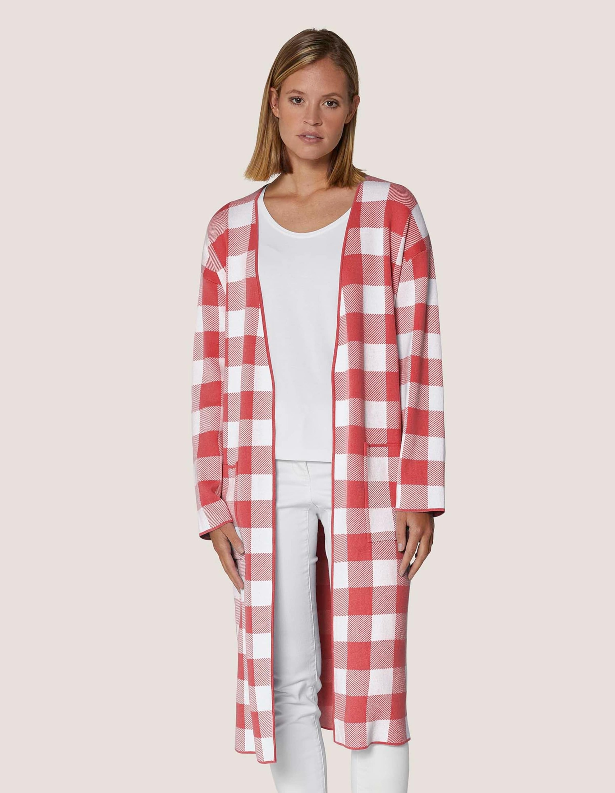 MADELEINE Langmantel »Mantel Verschlussloser Strickmantel in Karo-Jacquard«