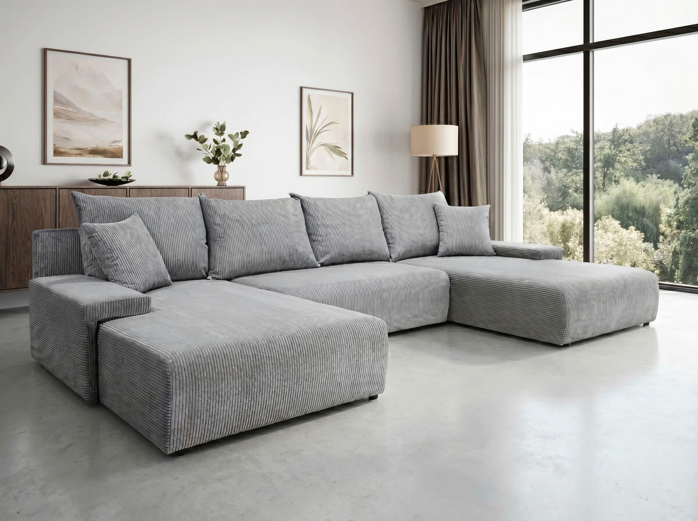WERK2 Wohnlandschaft »Amalfi, B/T: 348/188 cm, in Cord mit Schlaffunktion & Bettkasten« modernes XXL Design, U-Form