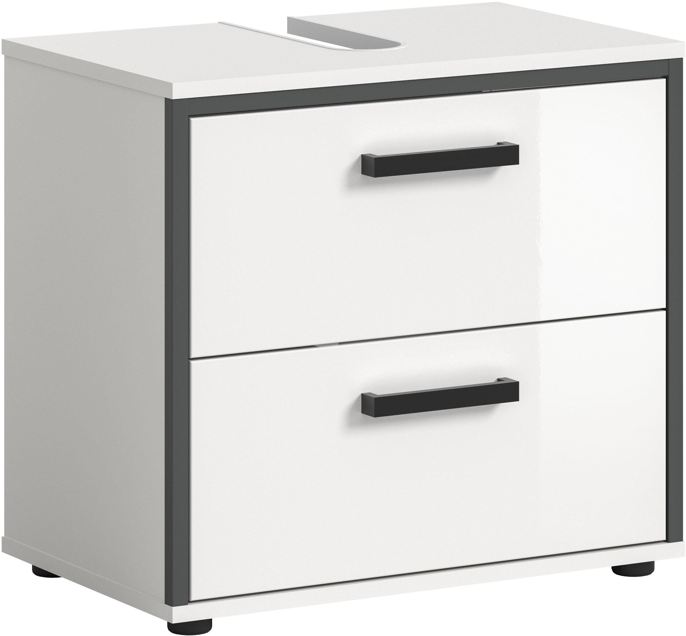 welltime Waschbeckenunterschrank "KAJO, hochglanz Front, 2 Schubladen, Siphonausschnitt" 1 Stk. tlg. Waschbecken, Unterschrank, Bad, Badezimmer, Schrank
