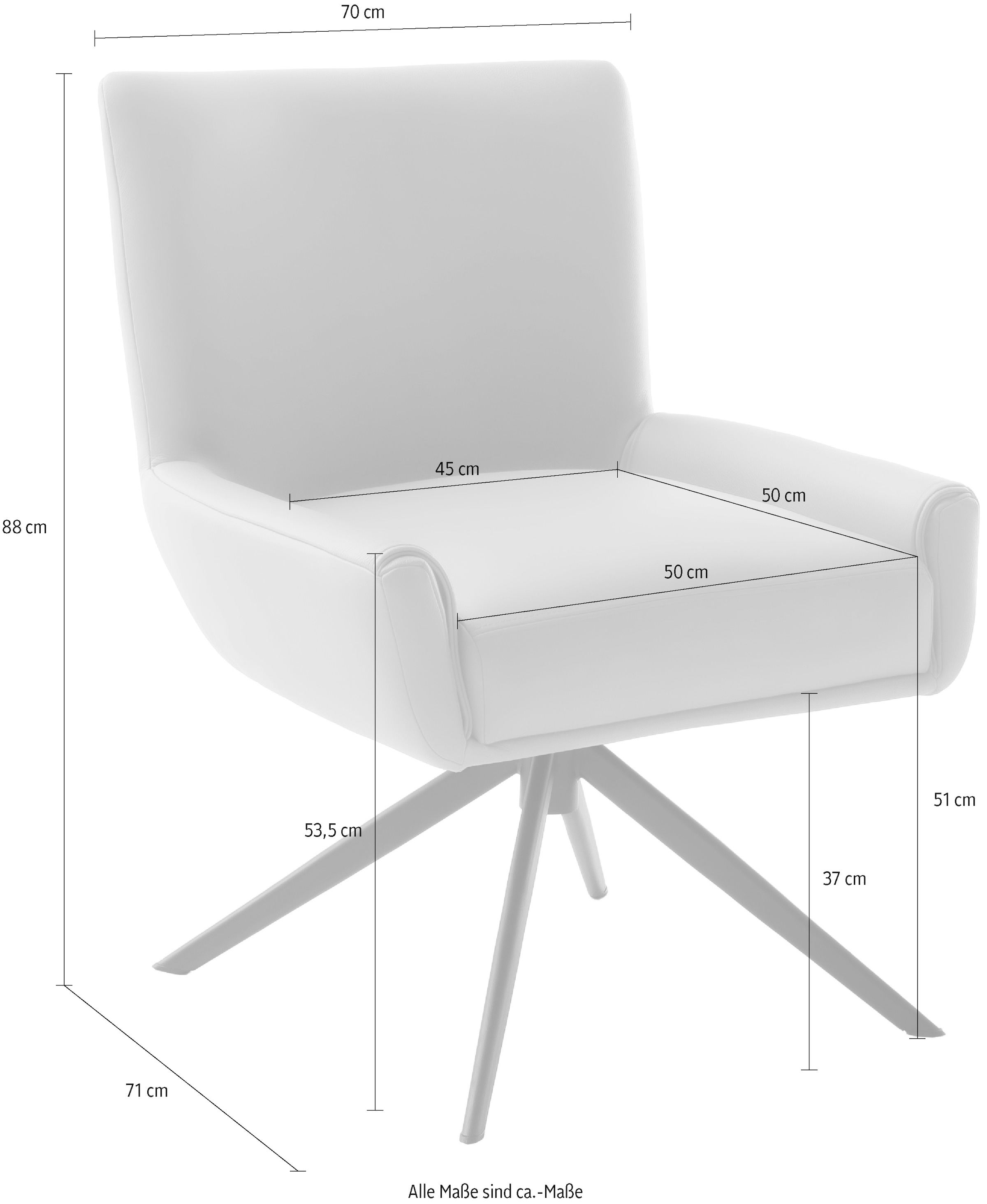 MCA furniture 4-Fußstuhl »WILSON Esszimmerstuhl, Armlehnstuhl, Polsterstuhl, modern«, (Set), 1 St., Leder, Stuhl, Armlehnenstuhl, drehbar, Taschenfederkern, belastbar 160 kg,XXL