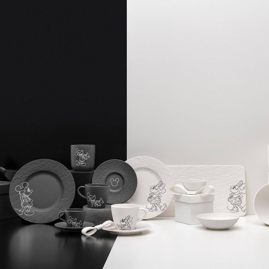 Villeroy & Boch Servierplatte »Servierplatte Manufacture Rock Blanc - Mickey Mouse 34,9 x 17,9 cm weiß« Spülmaschinenfest, Mikrowellensicher
