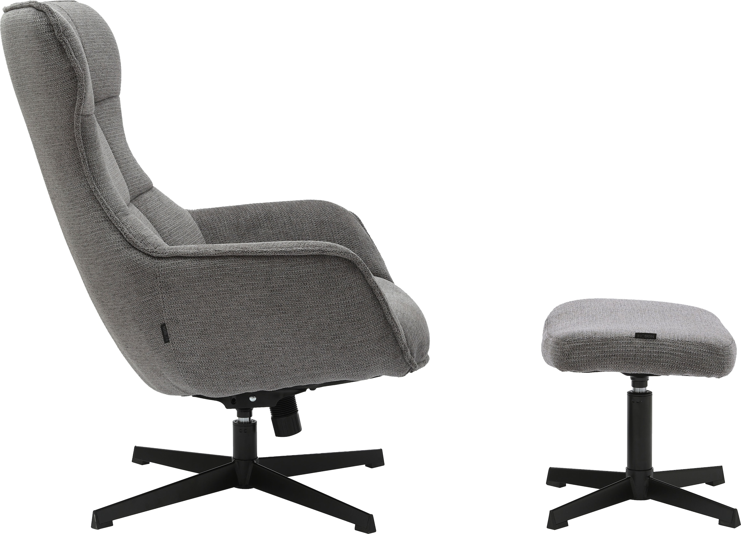 INOSIGN Drehsessel »DEGAN Ohrensessel mit Hocker im Set«, Relaxsessel mit 360-Grad-Drehfunktion u. Hocker, Webstoff
