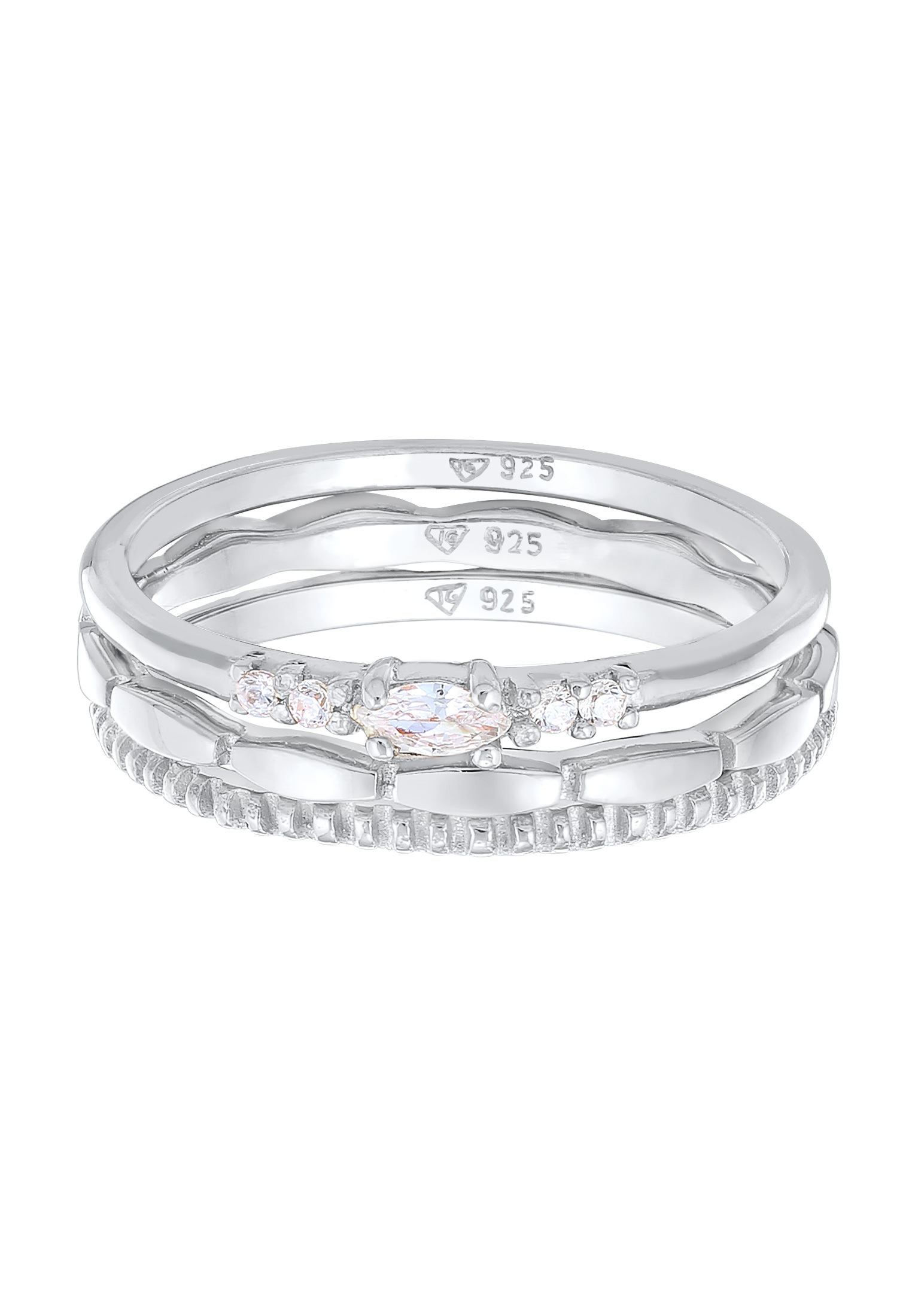 Elli Ring-Set »Ring Zirkonia Marquise Basic Stapelring Set 925 Silber«