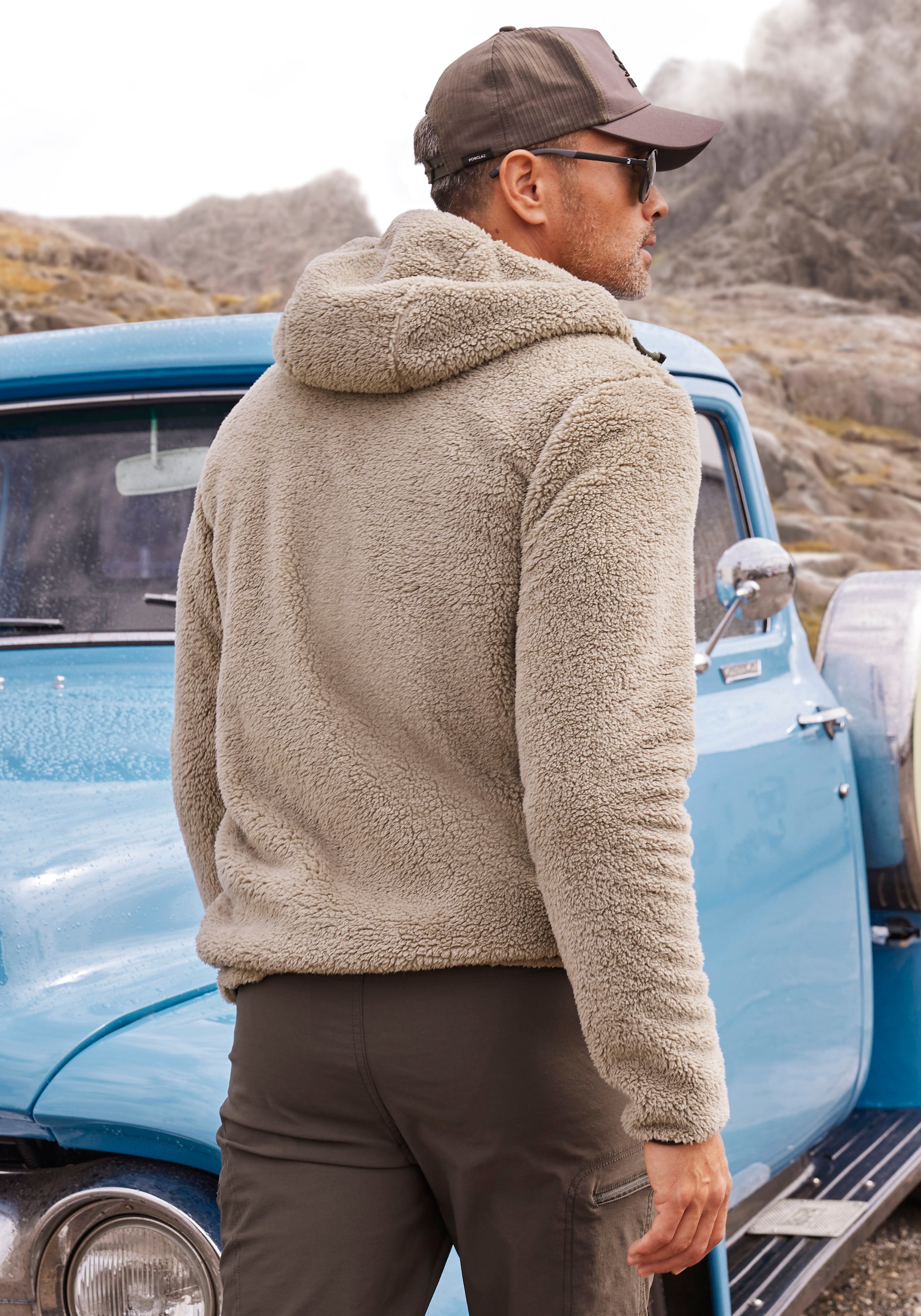 John Devin Kapuzenstrickjacke, in weichem Teddyfleece