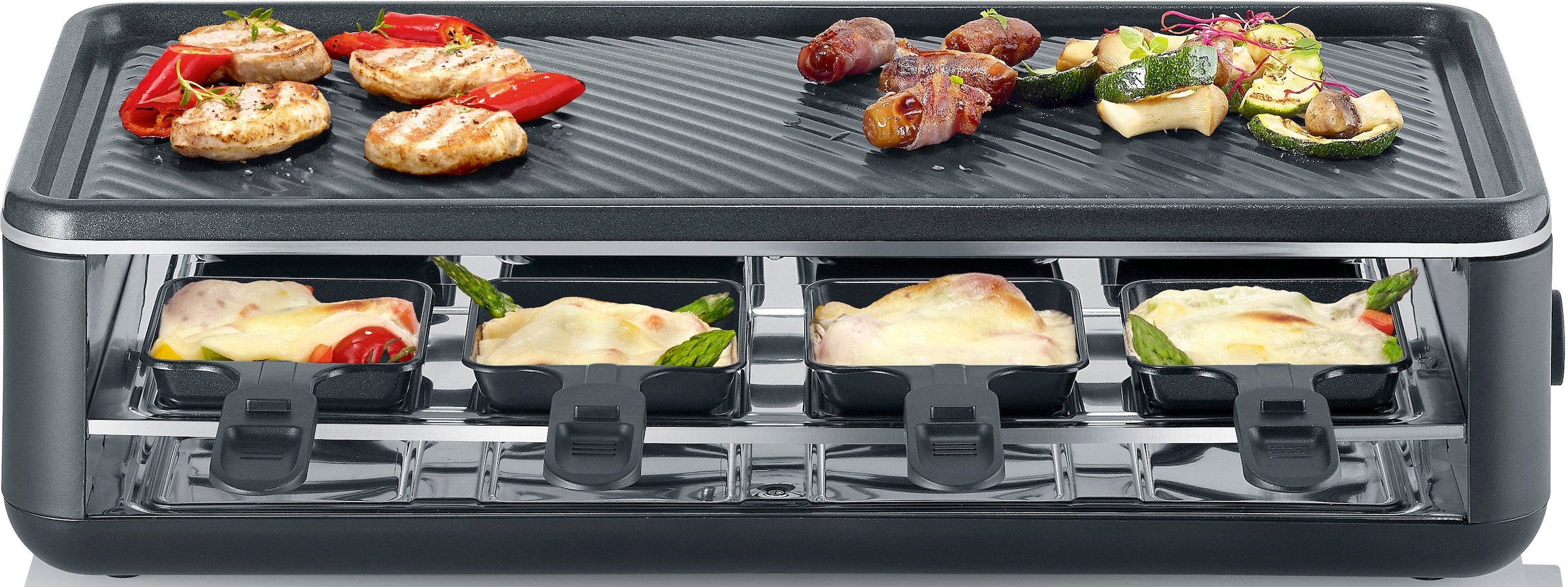 Severin Raclette »Black Line Lite RG 2365«, 8 St. Raclettepfännchen, 1400 W, Raclette-Grill