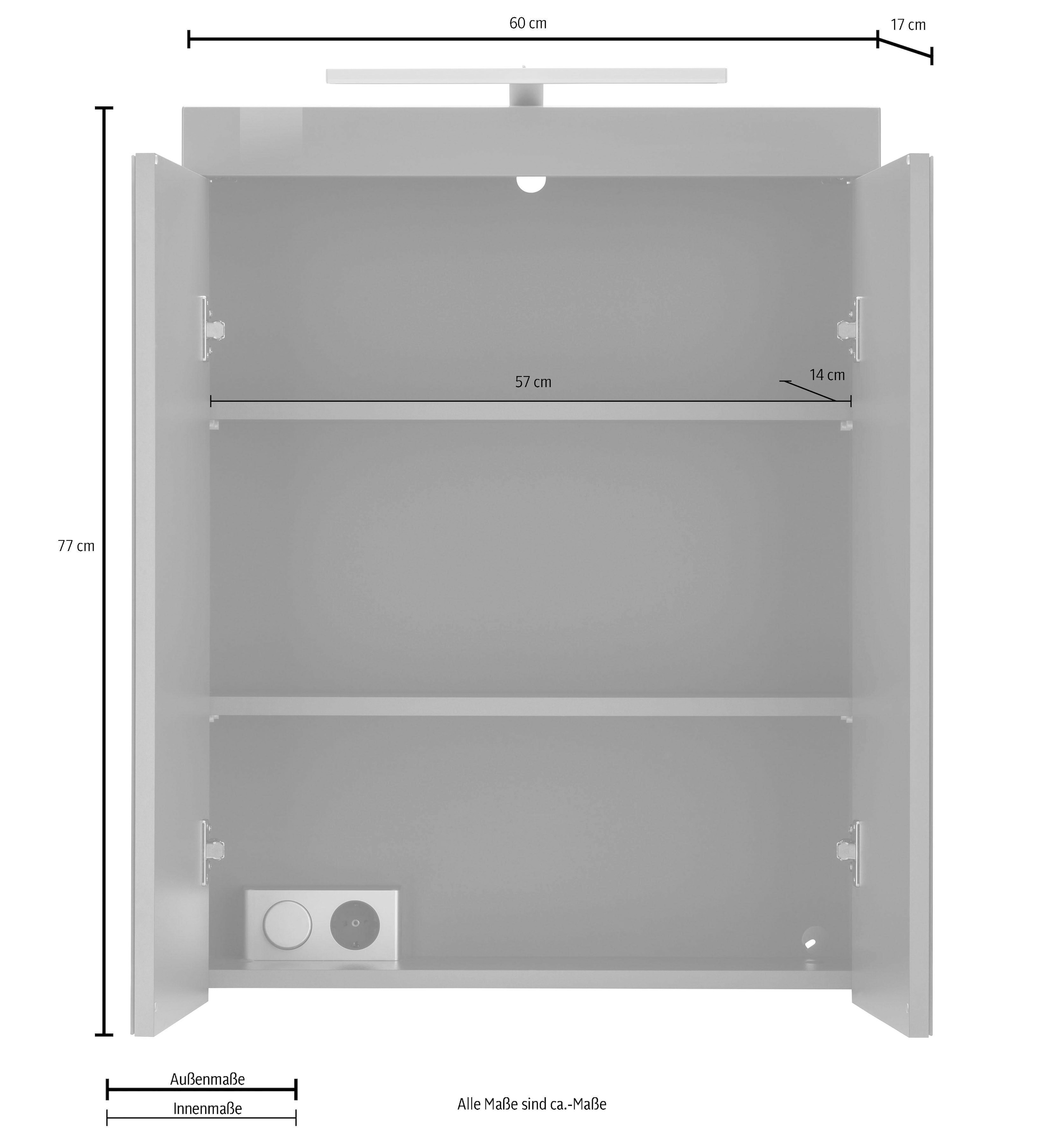 welltime Spiegelschrank »Avena« Spiegelschrank wahlweise mit Beleuchtung - (B/T/H) 60/17/77 cm