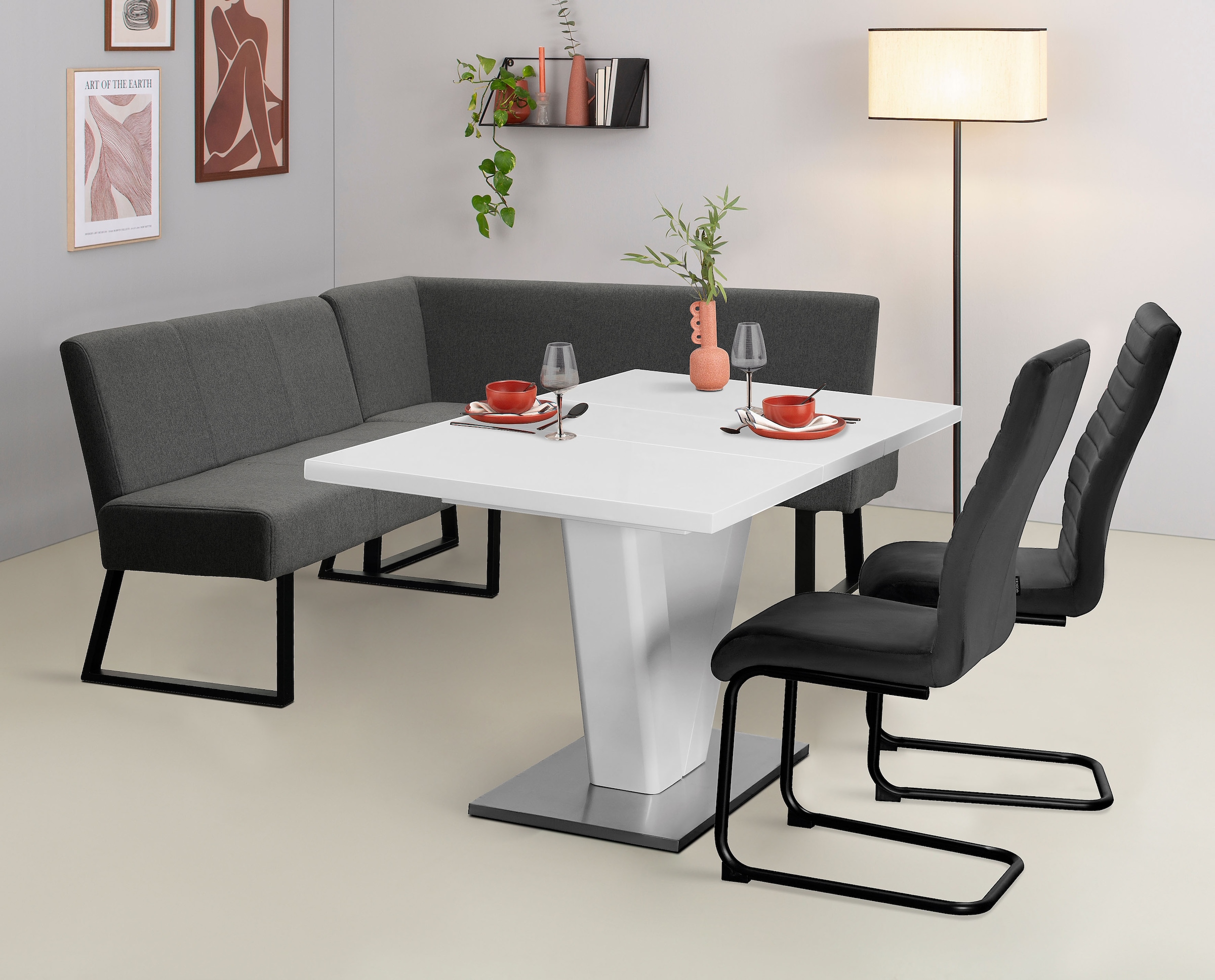 Home affaire Eckbank »Gladiole, TOPSELLER!«, (Sitzbank, Esszimmerbank, Bank), mit Taschenfederkern, schwarzes Metallgestell, Breite 190 cm