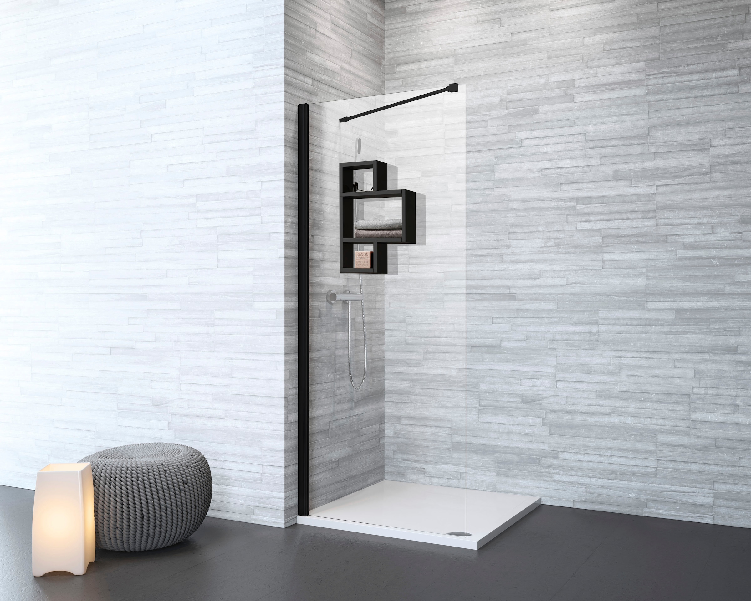 welltime by GEO Walk-in-Dusche inkl. großem Regal in schwarz