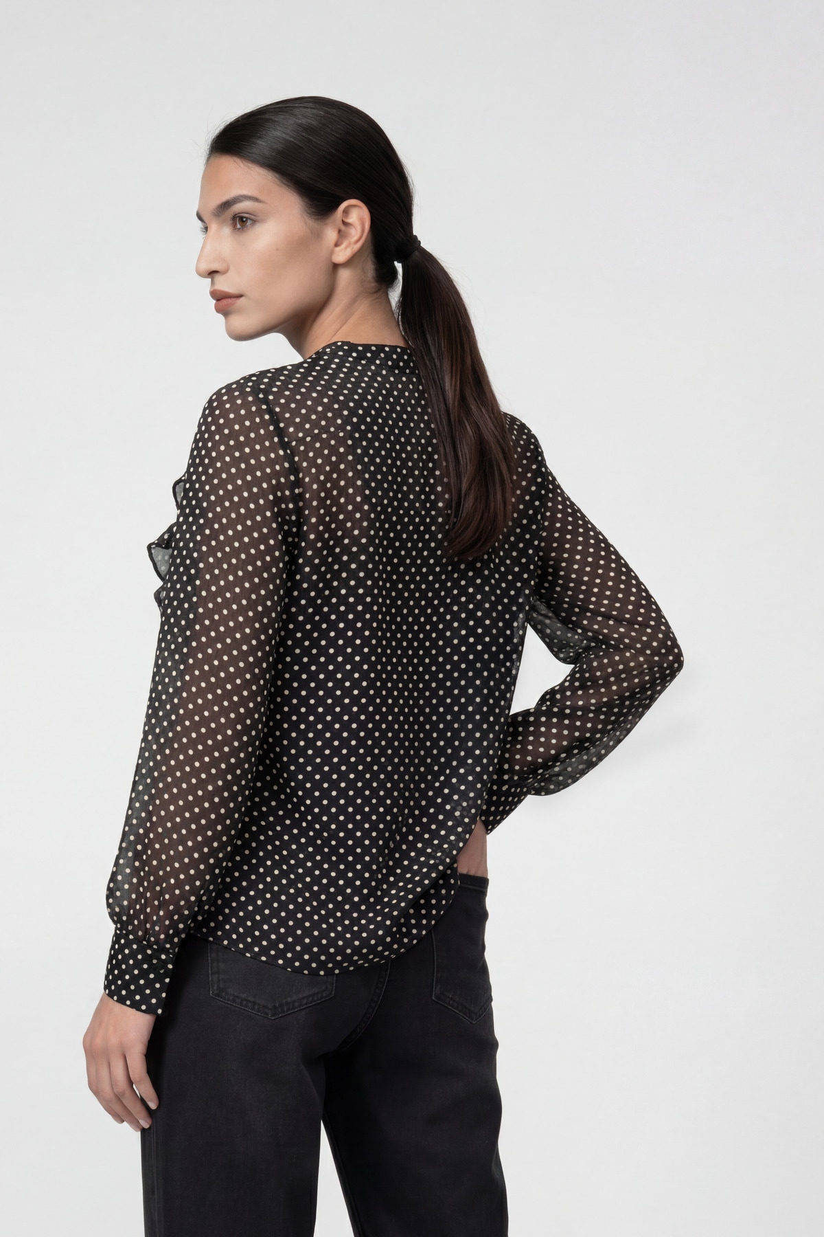 Monari Langarmbluse »Bluse Punktedruck allover« Regular fit mit Volants