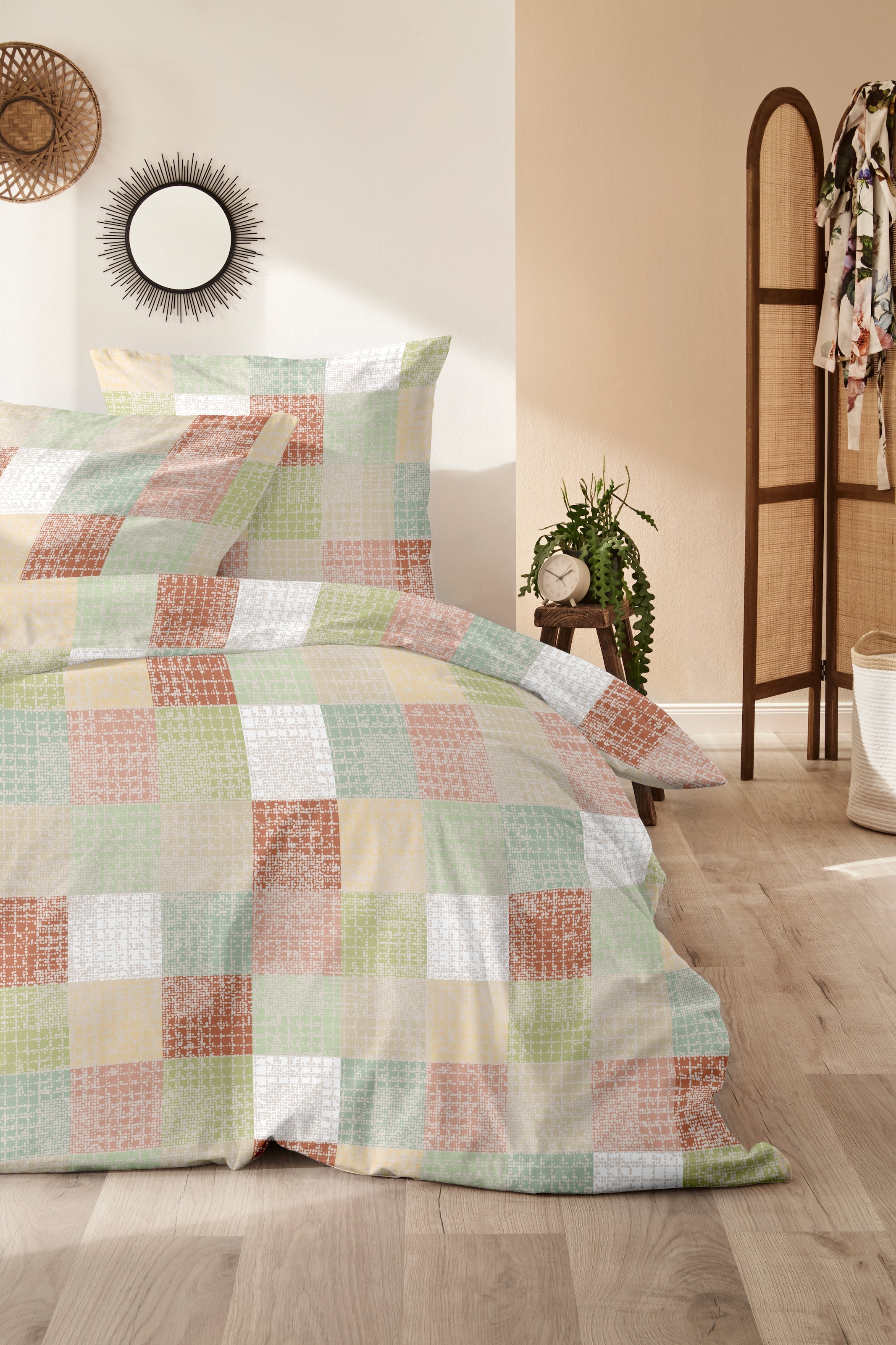 Primera Bettwäsche »Biber-Bettwäsche Pixelgrid« 2 Stk. mit klassischer Karo-Optik