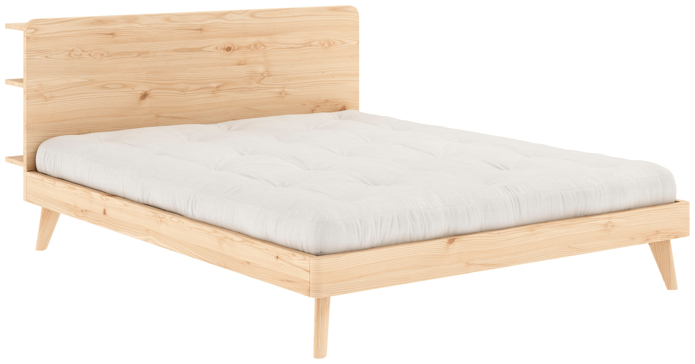 Karup Design Bettgestell »RETREAT BED«, aus Kiefer massiv mit Lattenrost, Kopfteil mit 3 Ablagen