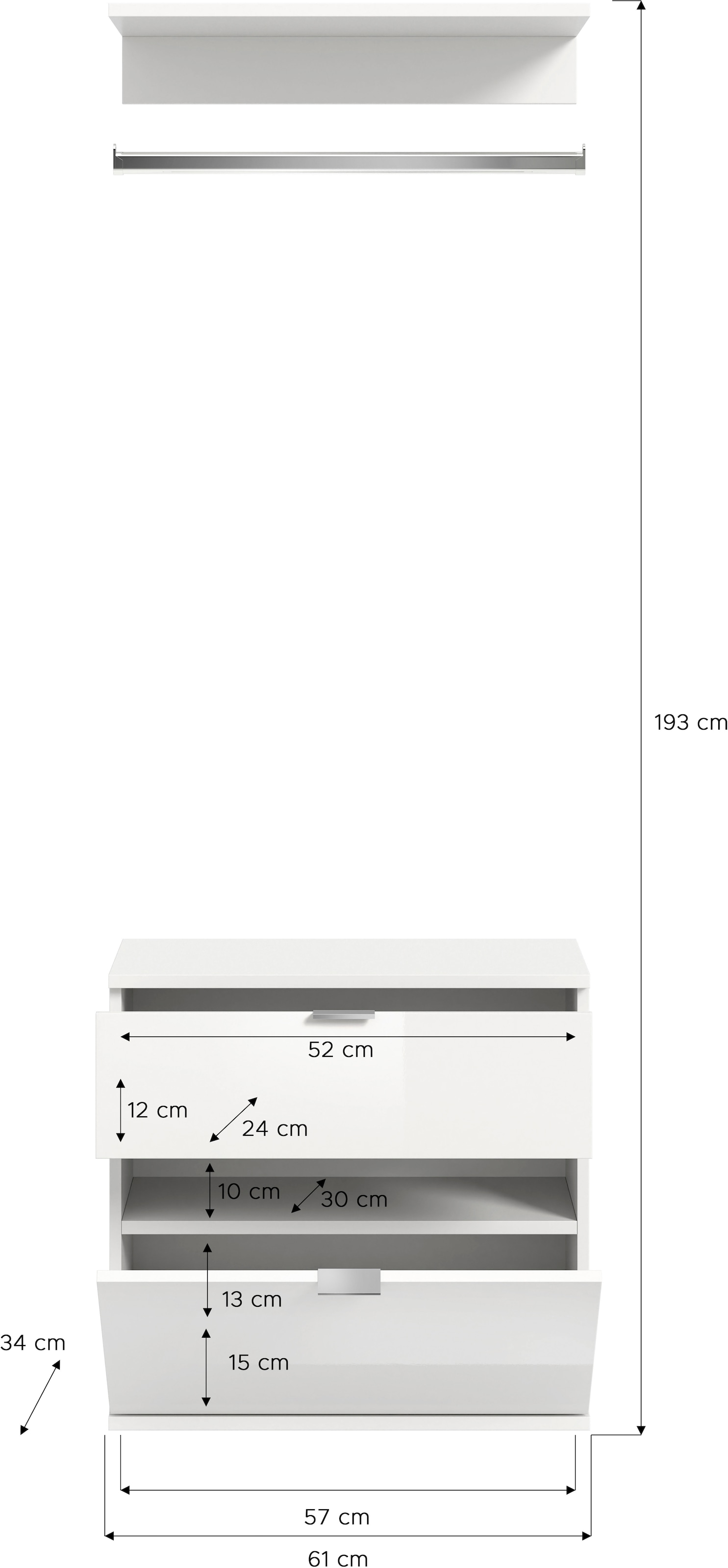 Home affaire Garderoben-Set »TRONDHEIM, 3-teilig, Breite 61 cm, Zwischenbauelement« nicht einzeln nutzbar, nur in Kombination mit Schränken der Serie, 3 Stk. tlg.
