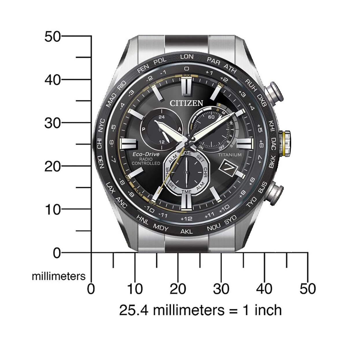 Citizen Funkchronograph, Armbanduhr, Herrenuhr, Solar, Titan, Datum, Stoppfunktion