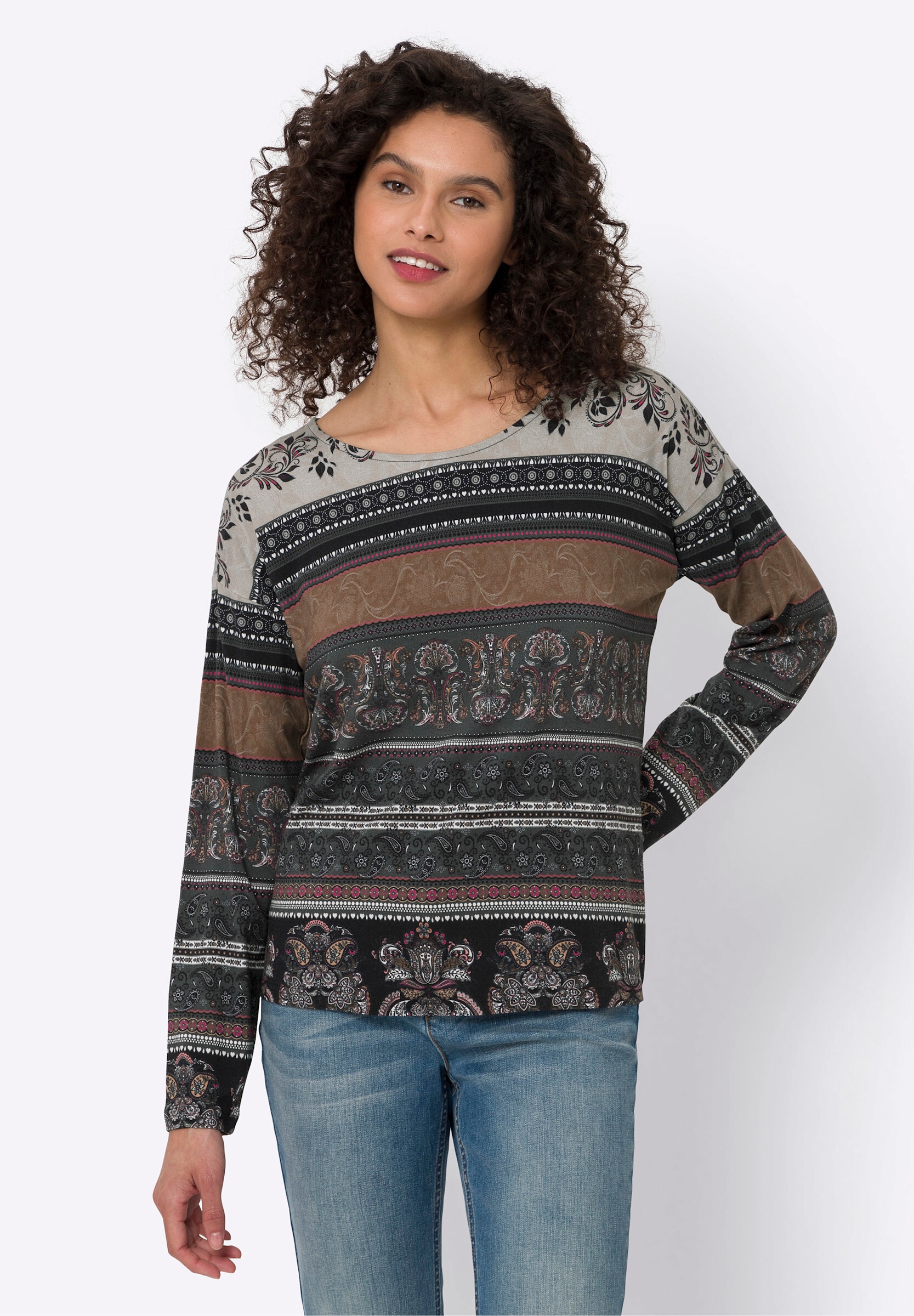 heine Shirtjacke »Druck-Shirt Langarmshirt mit Paisley- und Blumendruck«