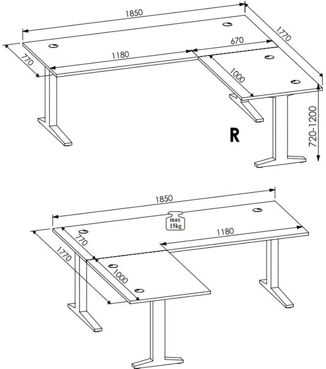 Innostyle Schreibtisch »Memphis Eckschreibtisch, 185x72x177cm (B/H/T)«, (1 St.), Soft Touch Oberfläche, Füße justierbar, Memory Funktion
