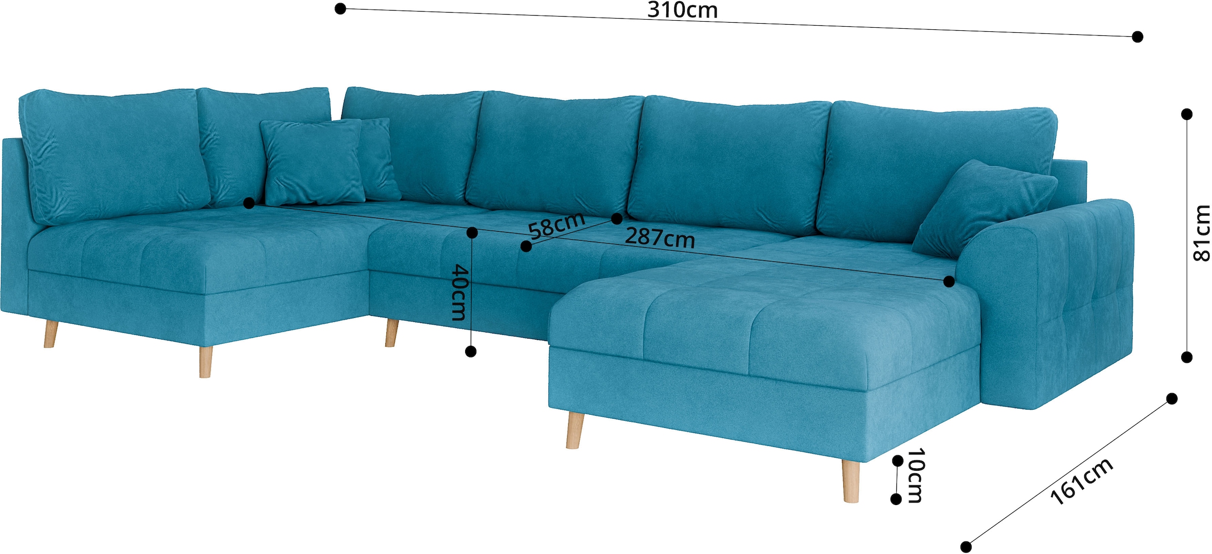 Home affaire Wohnlandschaft »CHARRE U-Form mit Ottomane, Maße B/T/H: 310/161/81 cm« feine Steppung, lose Rücken- und Zierkissen, auch in Cord und Bouclé