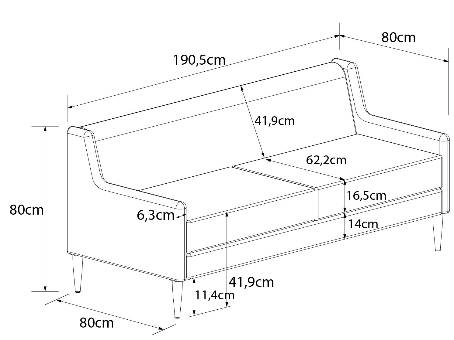 Dorel Home 3-Sitzer »Virginia« Webstoff, Sitz und Rücken gepolstert, Beine aus Stahl, Sitzhöhe 42,5cm