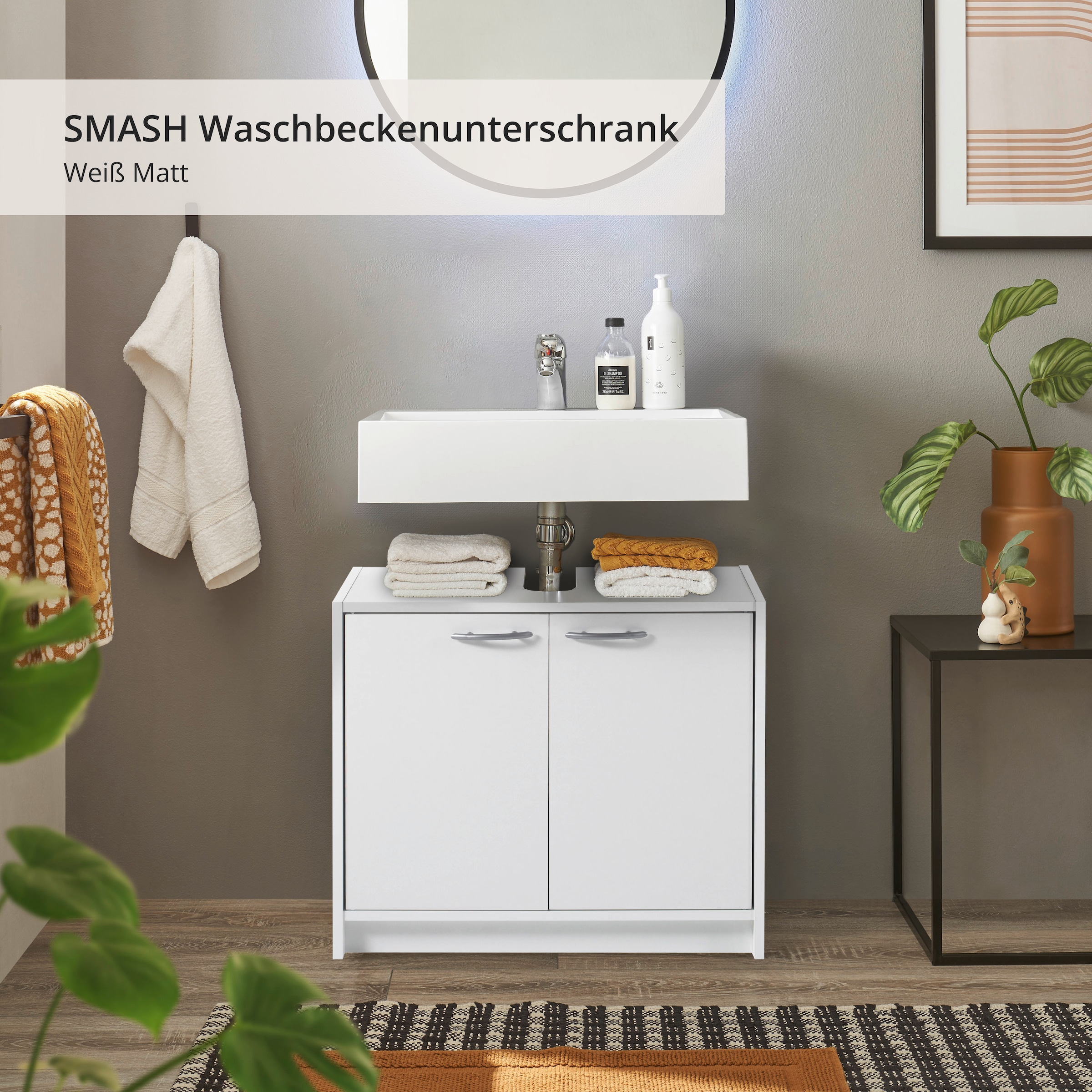 BASIC by Balculina Waschbeckenunterschrank »Smash, Breite 63 cm«, (1 St.), mit 2 Türen