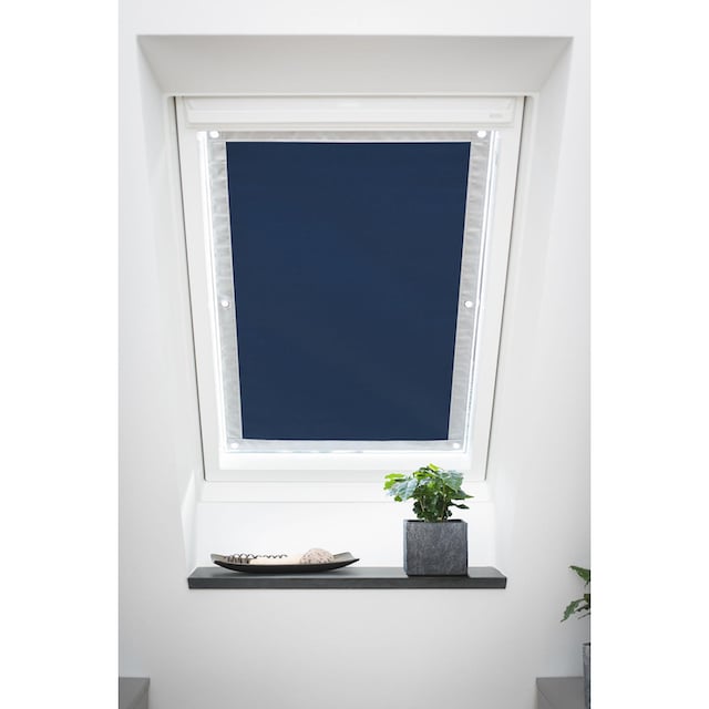 Saugnapf Dachfensterrollo Thermobeschichtung, »Haftfix verdunkelnd, Hitzeschutz mit LICHTBLICK mit Bohren, verspannt, ohne Abdunkelung«, ORIGINAL Perlreflex-beschichtet-energiesparend,