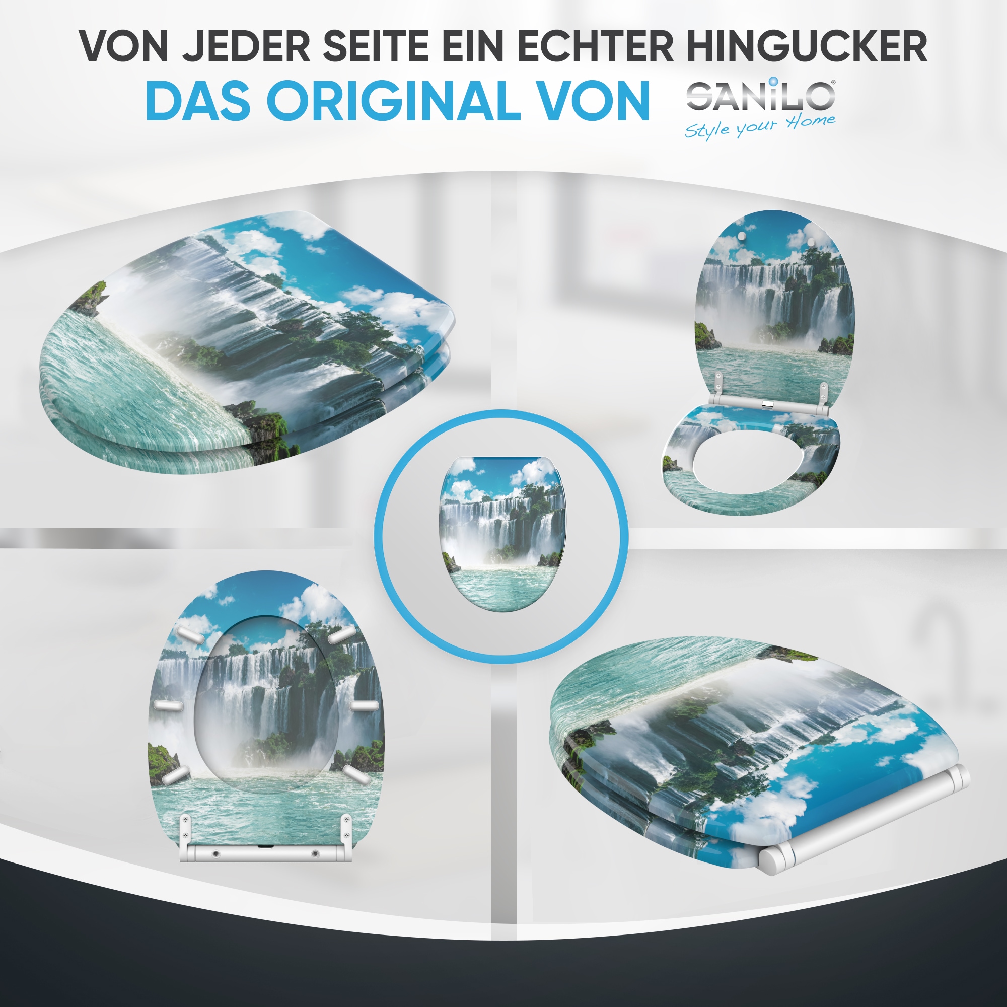 Sanilo WC-Sitz »Wasserfall mit Absenkautomatik & Quick Release« Premium Toilettendeckel, abnehmbar, leichte Montage von oben