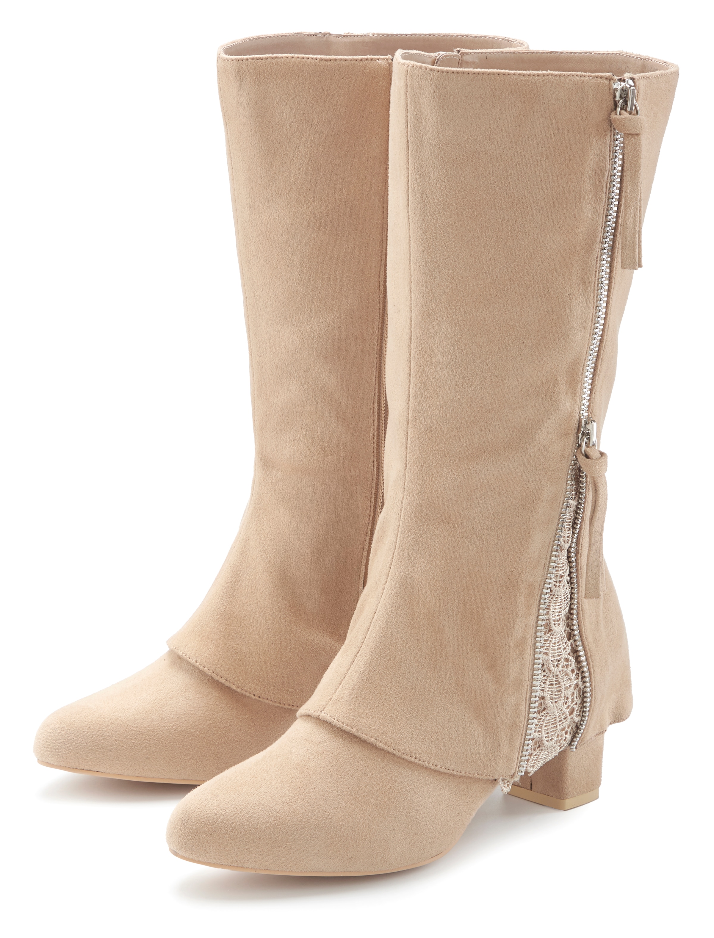 LASCANA Stiefel »Boots, Stiefelette,«  mit raffiniertem Spitzendetail und Zierreißverschluss