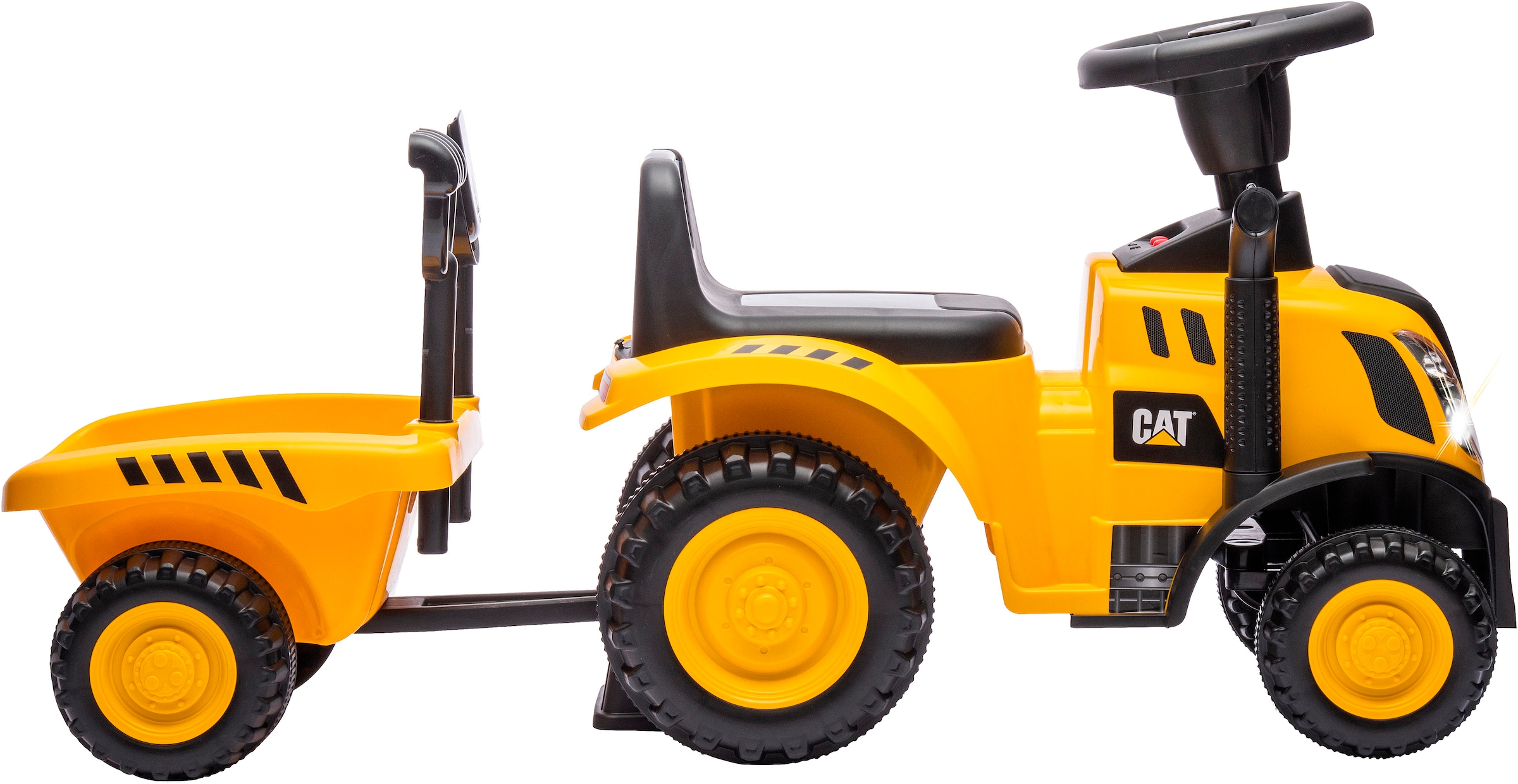 Jamara Rutscher »Caterpillar Traktor mit Anhänger 2in1, gelb« mit Licht- und Soundeffekten sowie Hupe