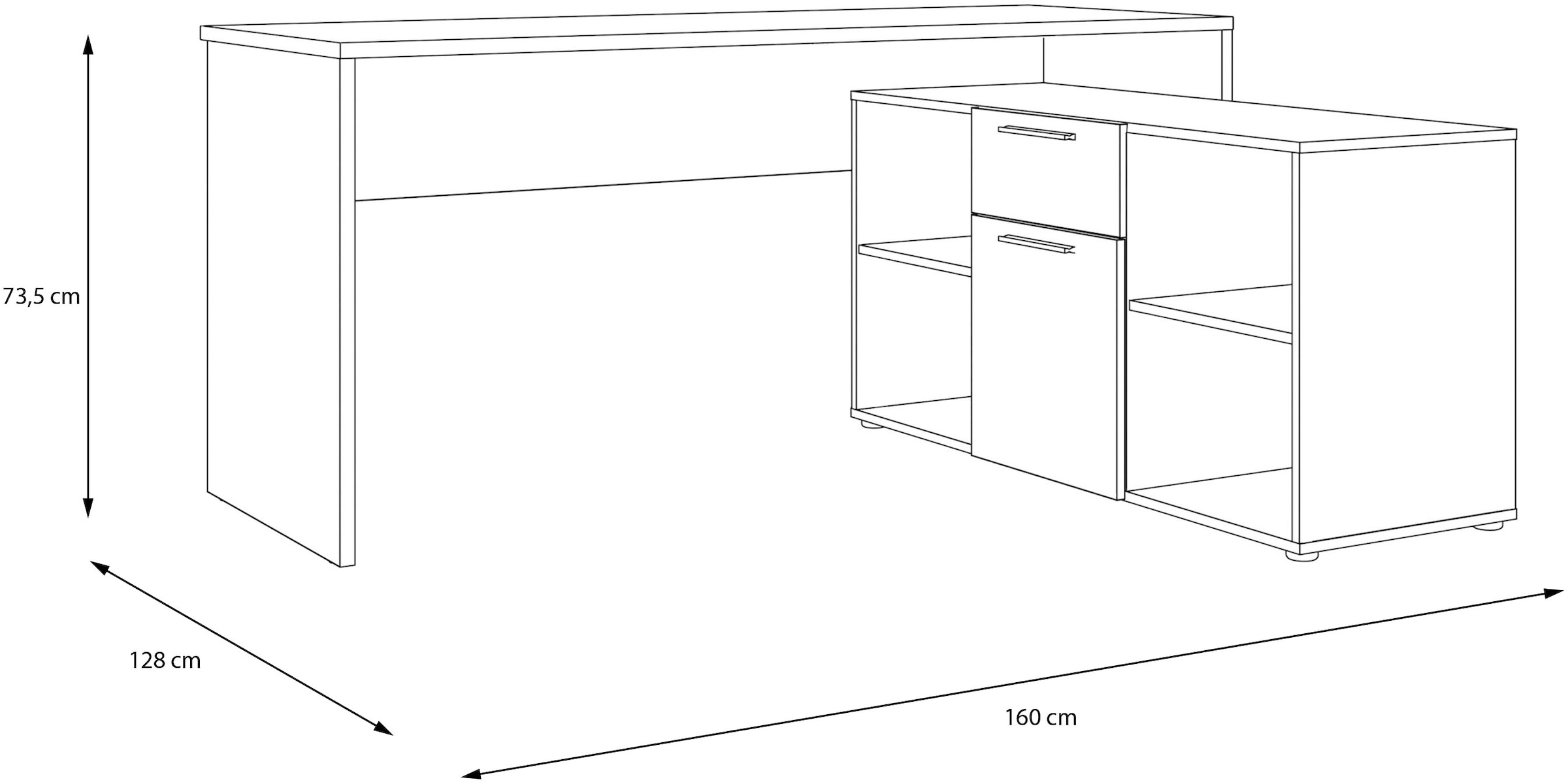 FORTE Eckschreibtisch »Contra Costa« B/H/T 160/73,5/128 cm, Über-Eck-Lösung