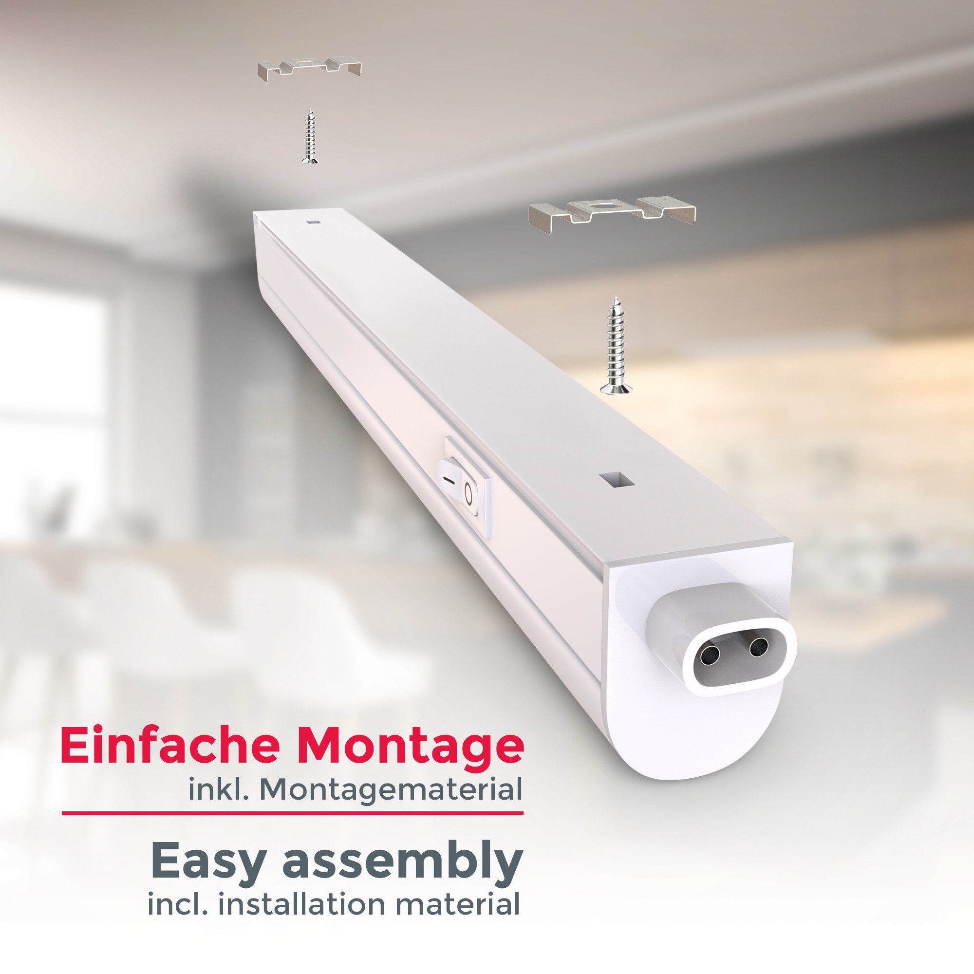 B.K.Licht Unterschrankleuchte, inkl. 1 x LED-Platine, 4 Watt, 400 Lumen, 4.000 Kelvin, nicht dimmbar,  mit EIN/AUS-Schalter,  inkl. Zuleitung 1,5 Meter
