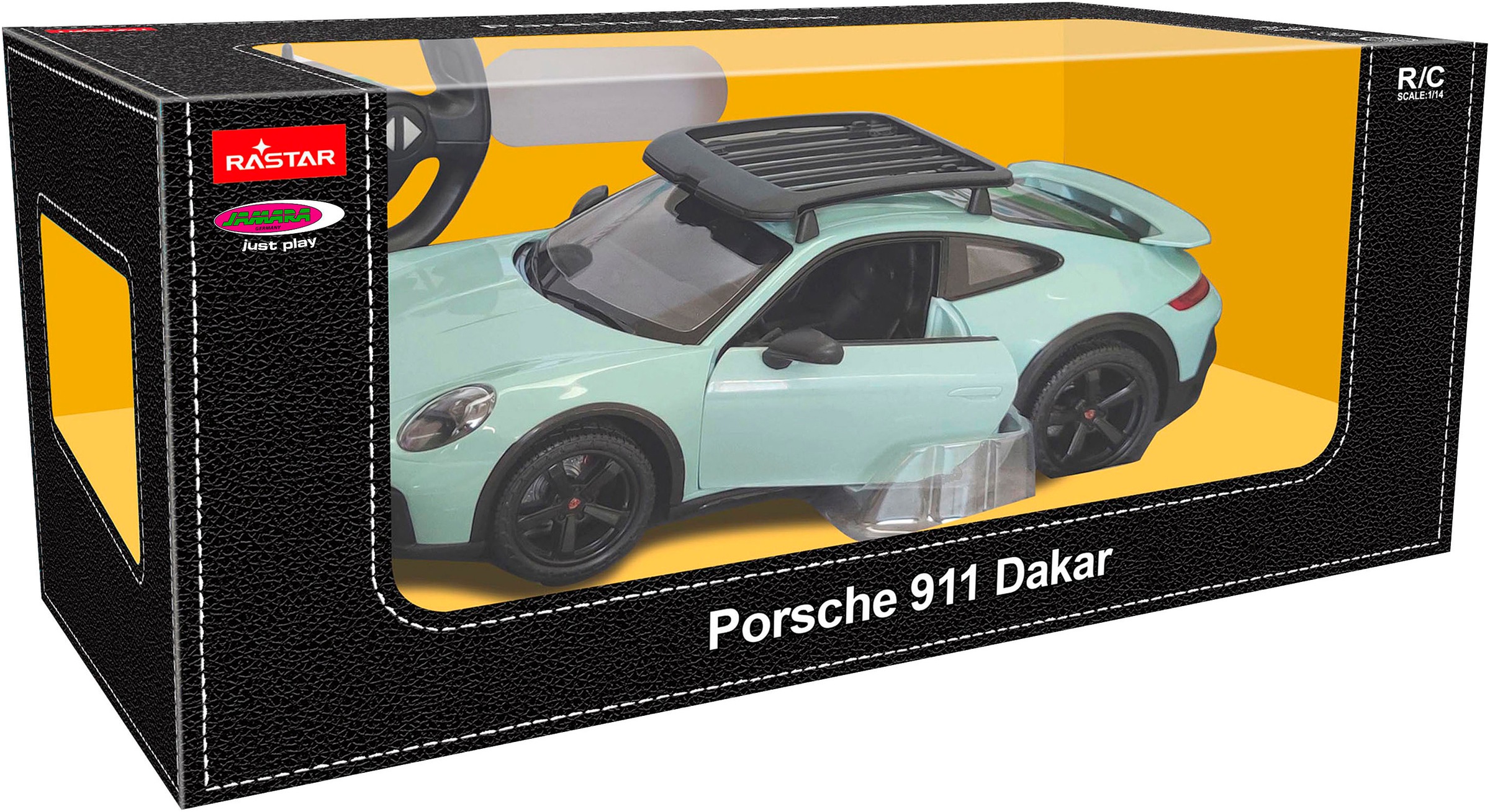 Jamara RC-Auto »Porsche 911 Dakar 1:14 grün schattiert 2,4GHz«, mit LED Licht
